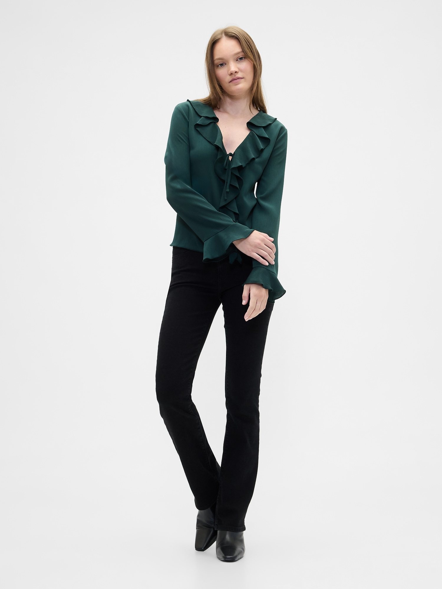 Gap Factory Ruffle V-neck Top In Green