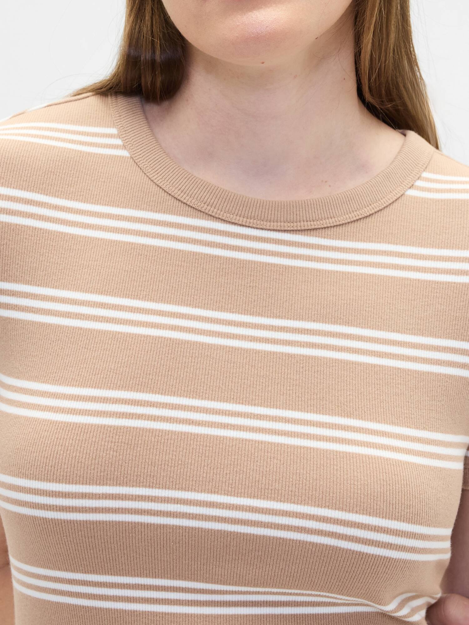 Gap Factory Ribbed Stripe Crewneck T-shirt In Brown