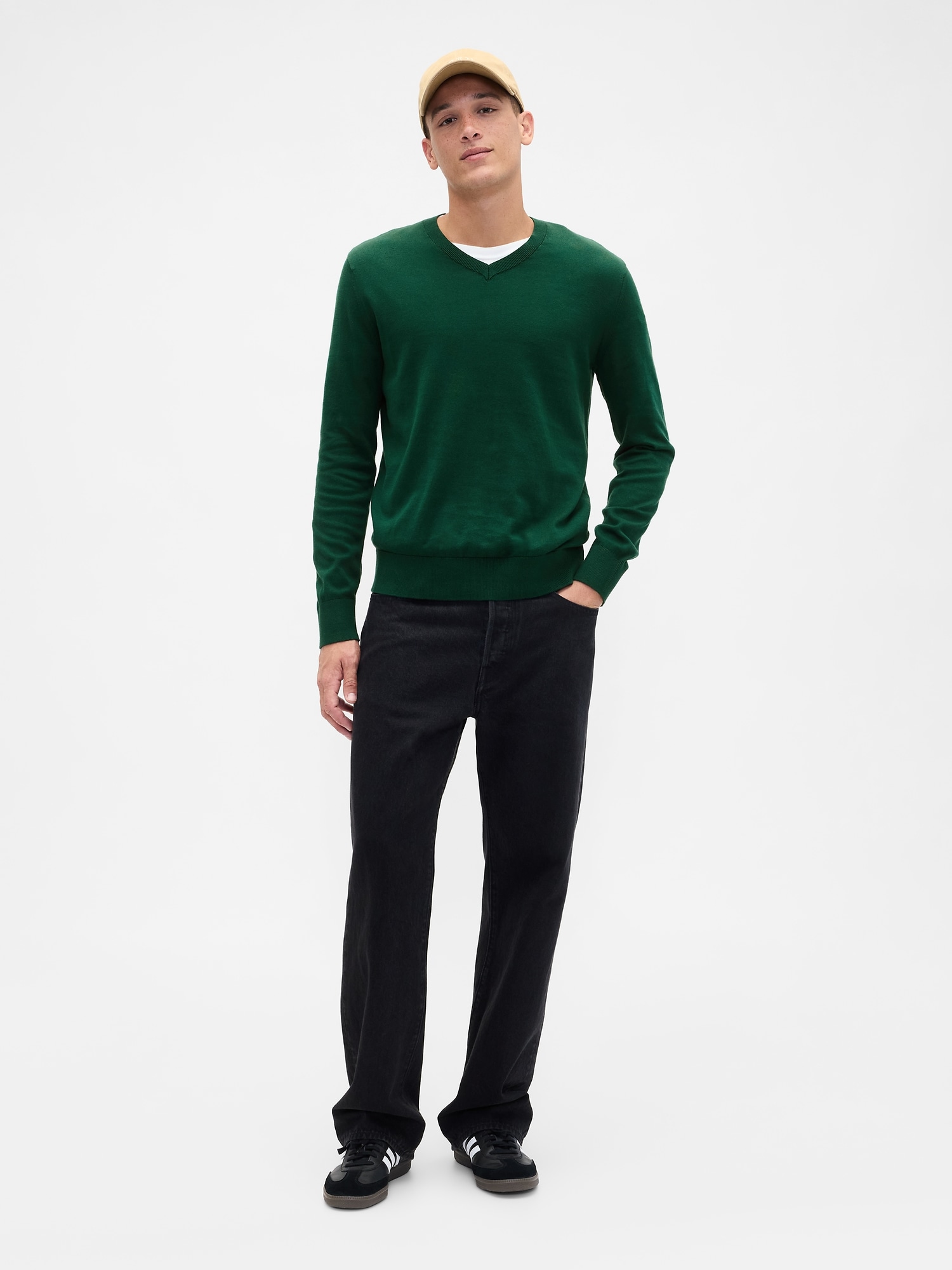 Gap Factory Cotton V-neck Sweater In Green