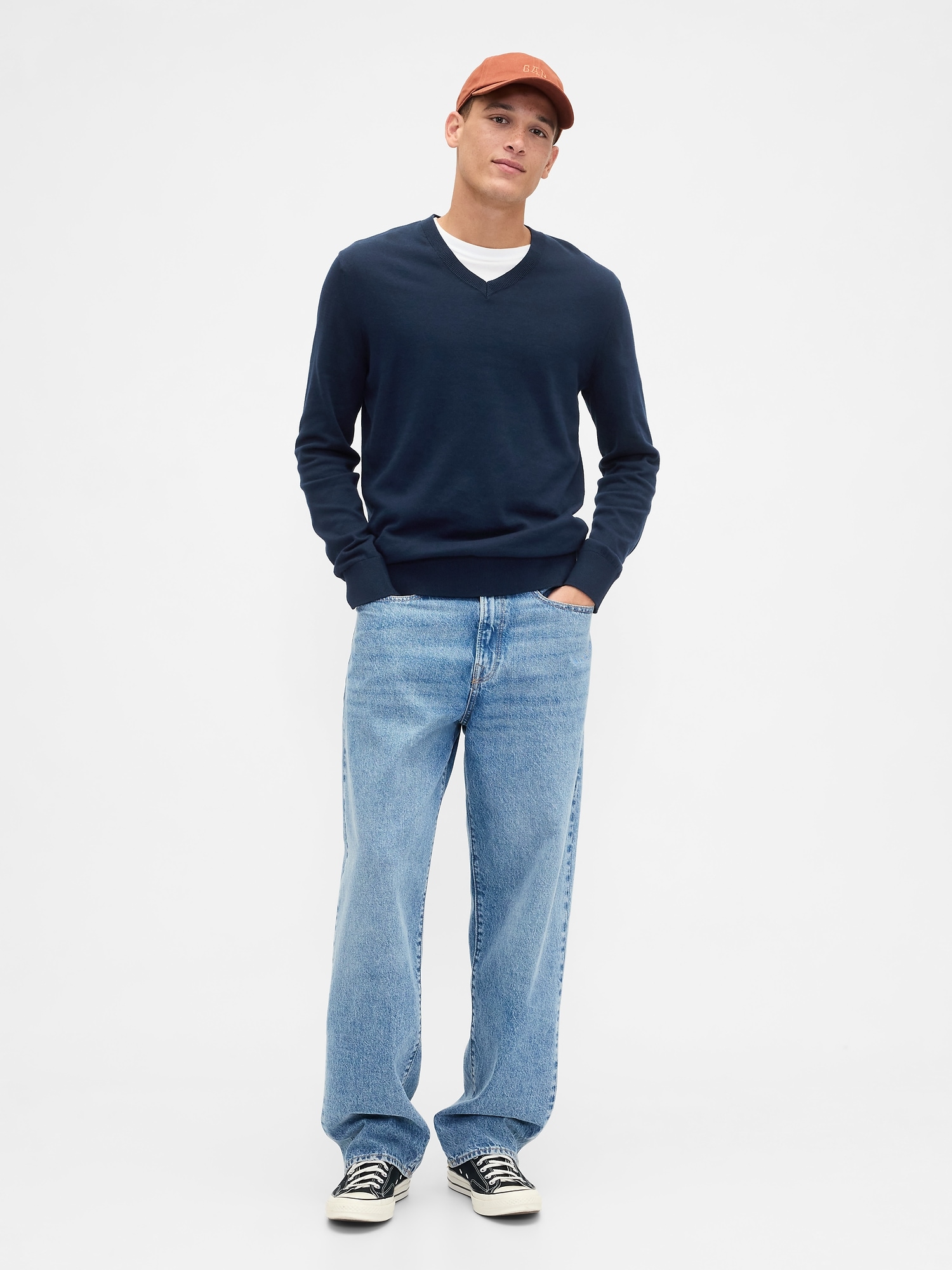 Gap Factory Cotton V-neck Sweater In Blue