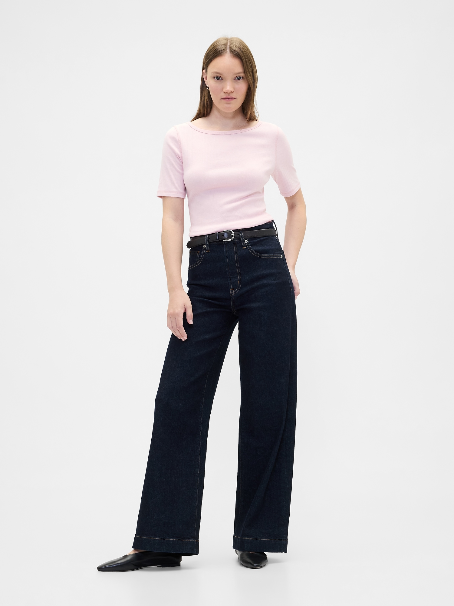 Gap Factory Modern Ribbed Boatneck T-shirt In Pink