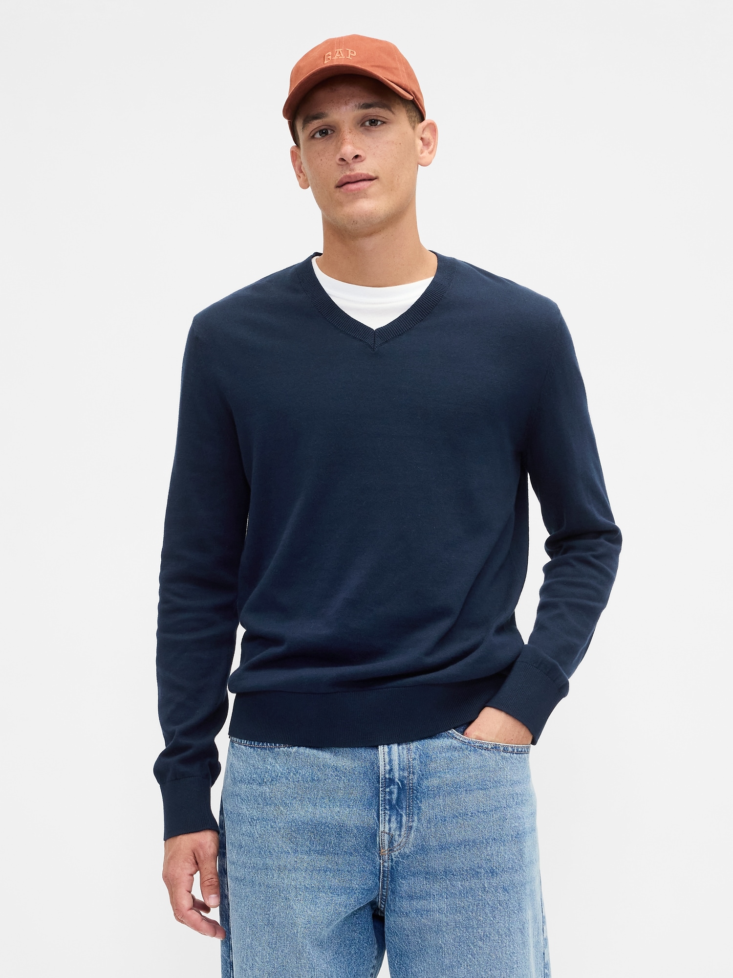 Gap Factory Cotton V-neck Sweater In Blue