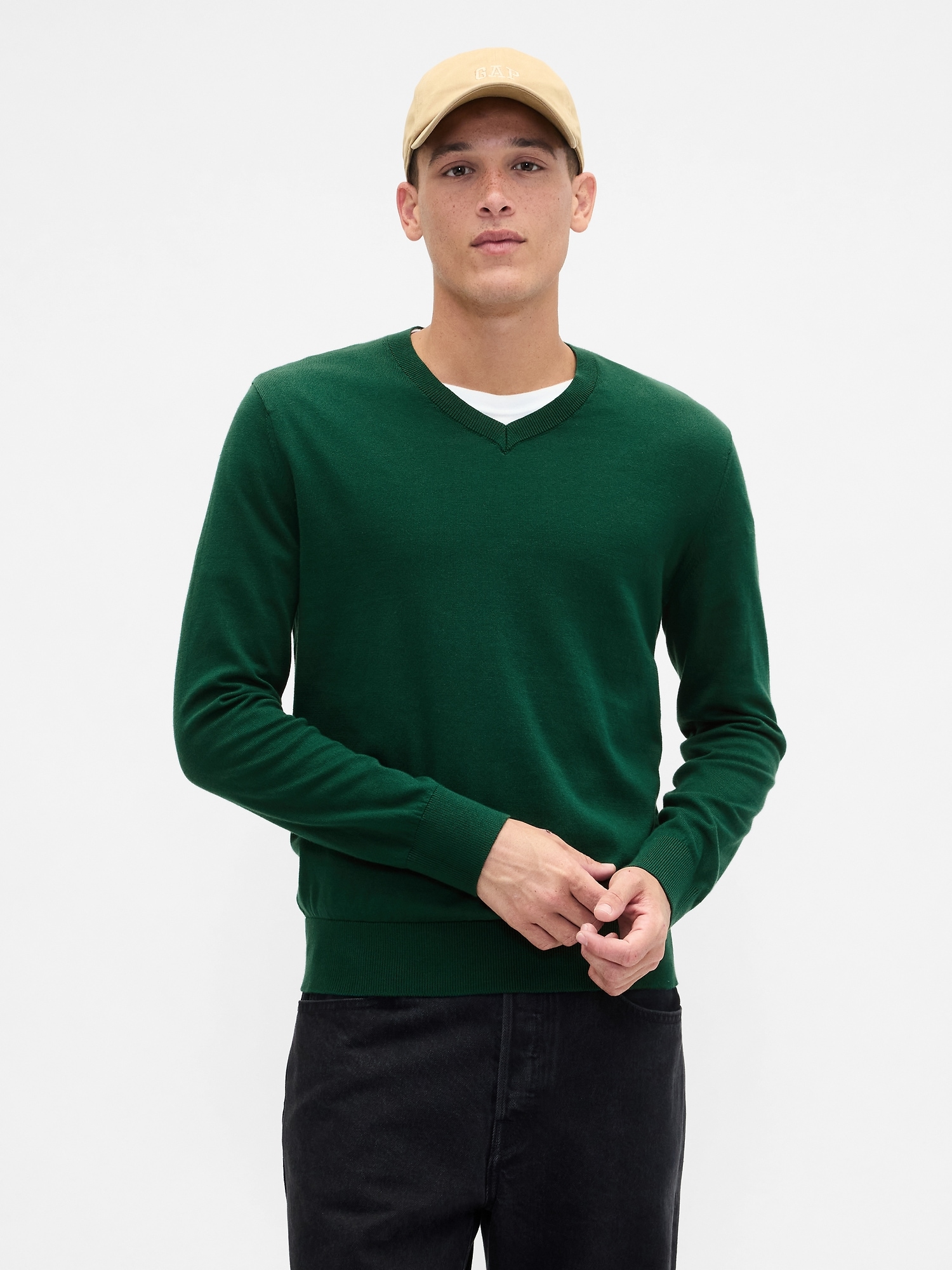 Gap Factory Cotton V-neck Sweater In Green