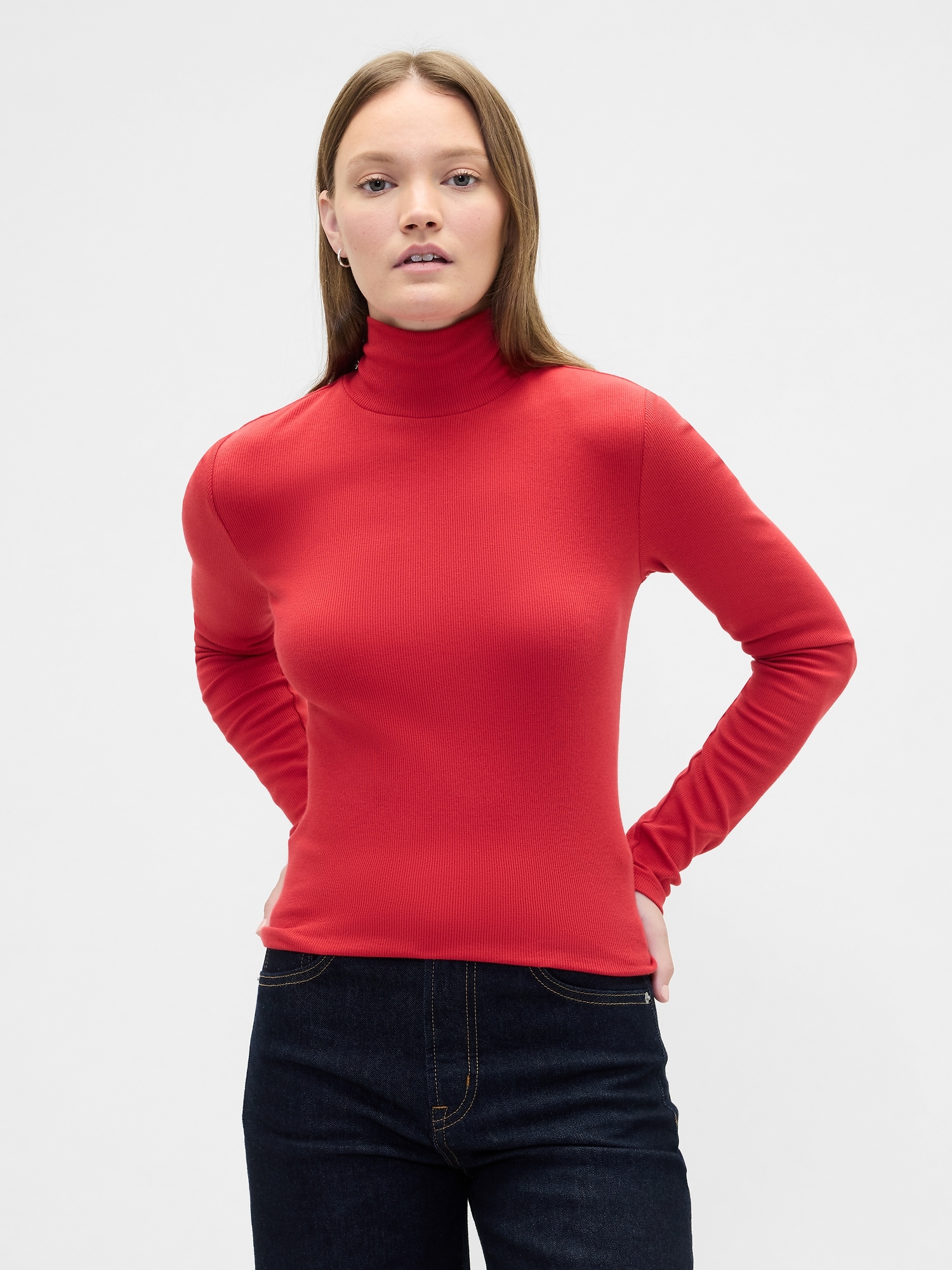 Ribbed Turtleneck T-Shirt - Modern Red
