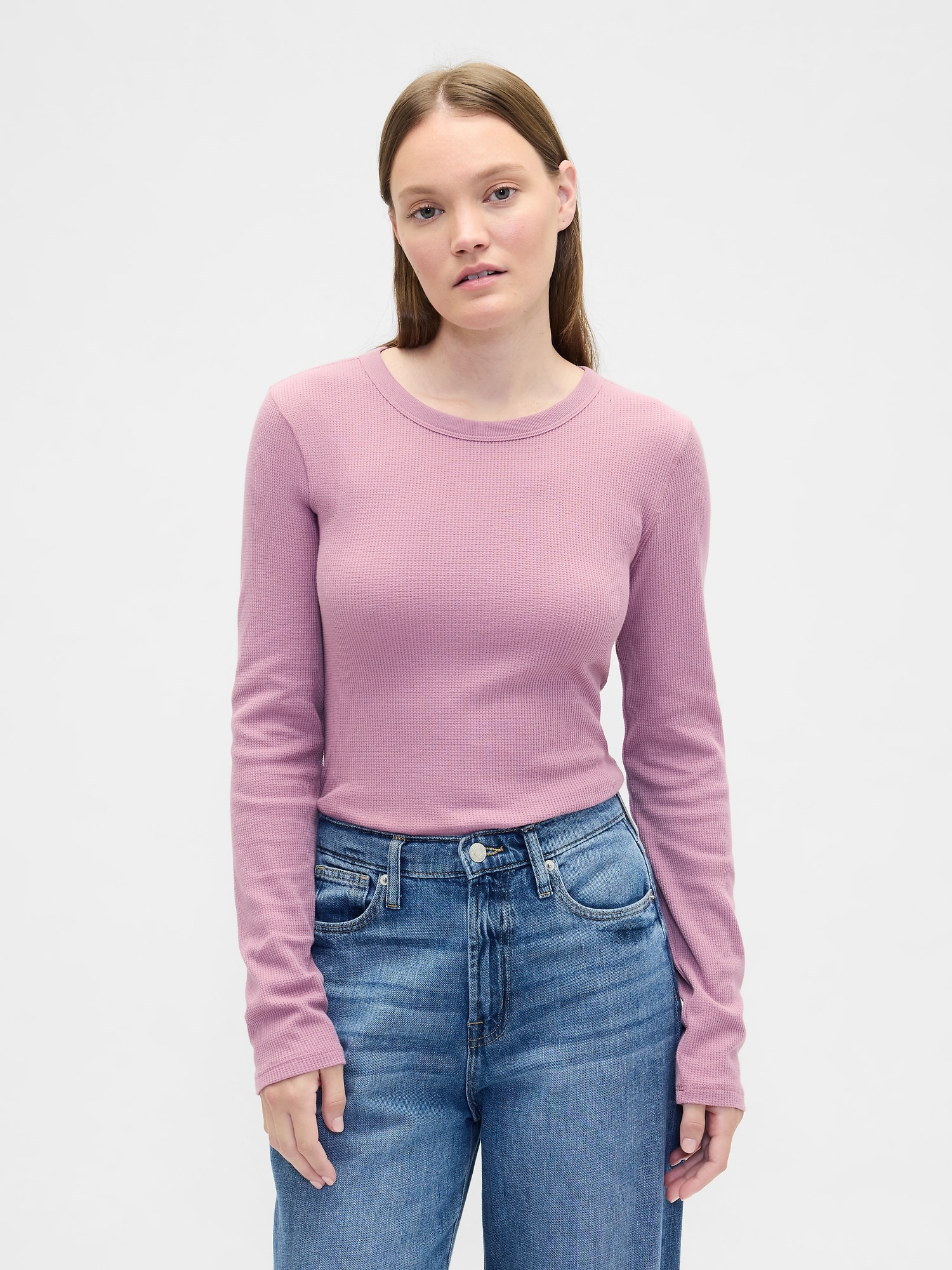 Waffle-Knit Crewneck T-Shirt - Dusky Orchid