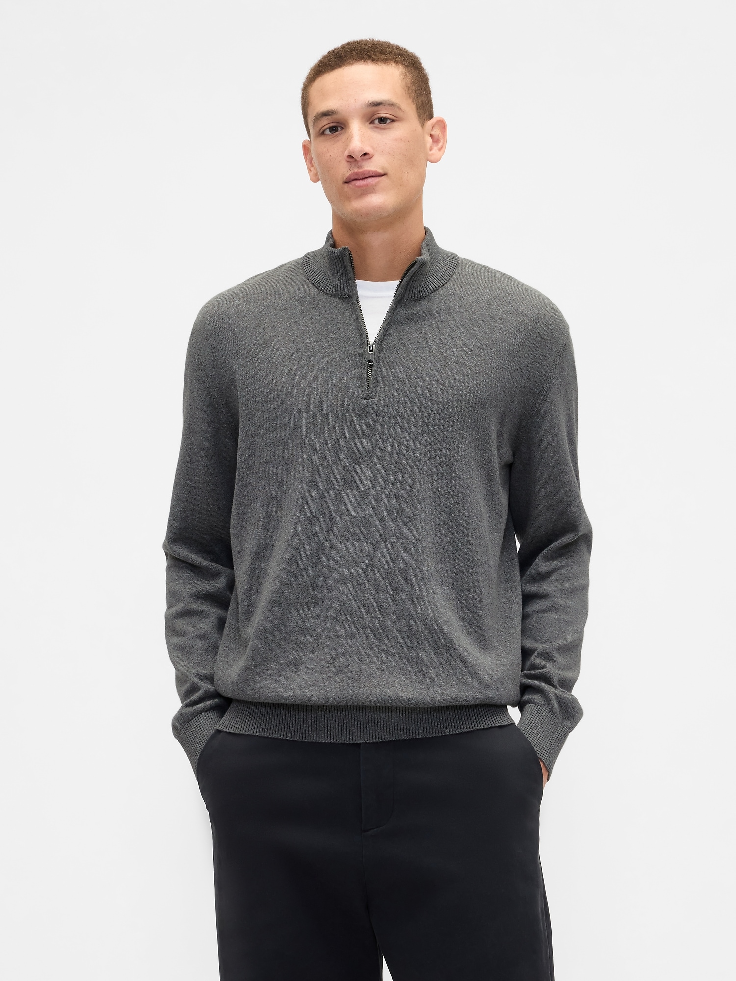 Gap Factory Relaxed Quarter-zip Mockneck Sweater In Gray