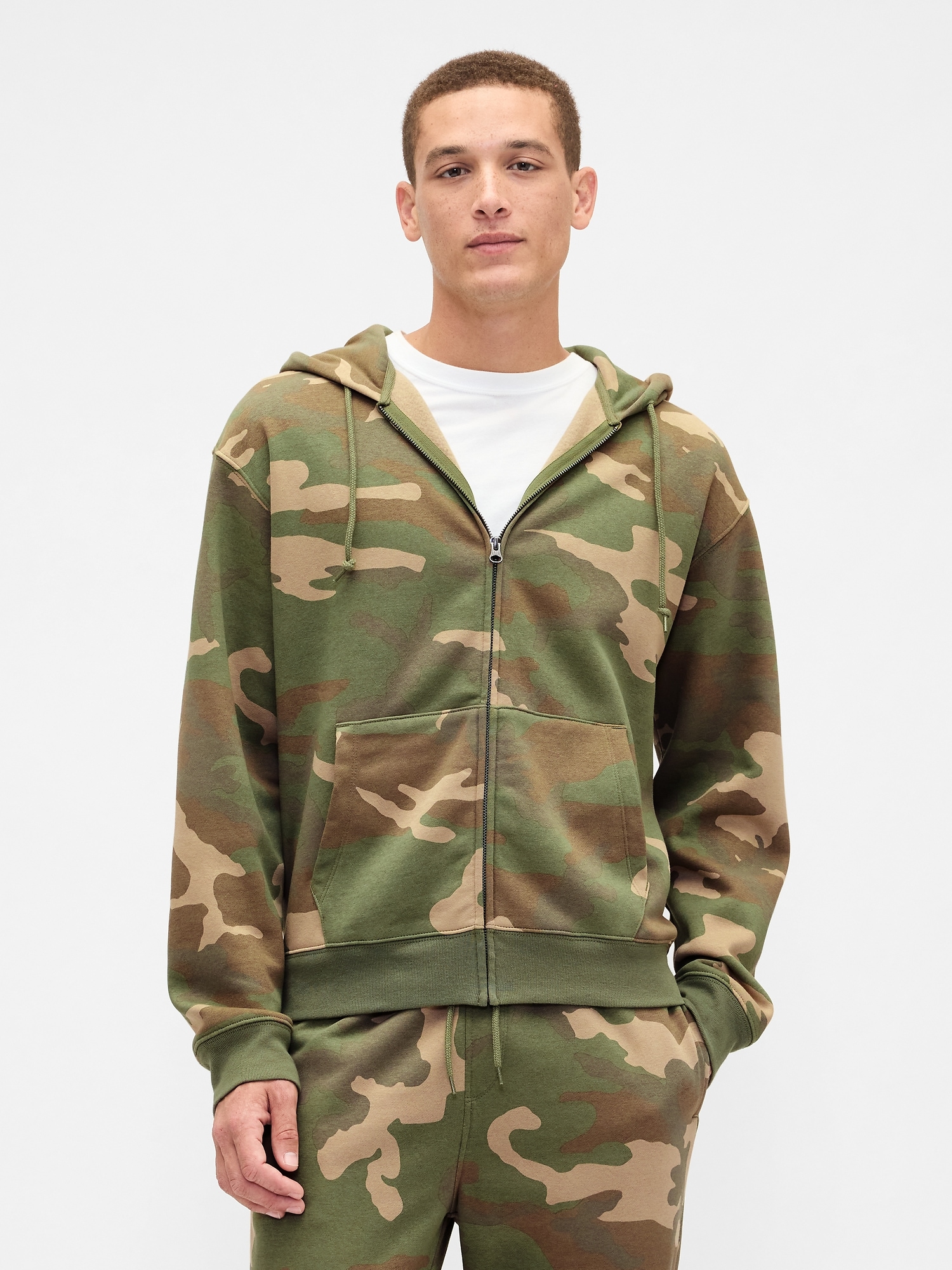 Vintage Soft Oversized Zip Hoodie - Green Camo