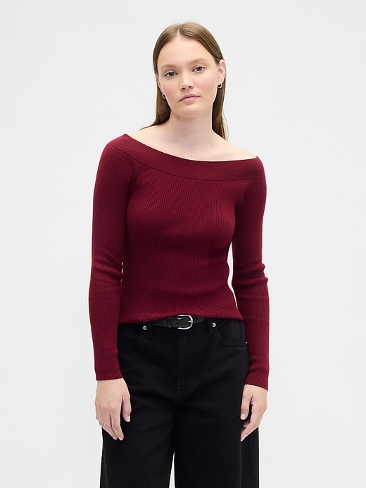 Image number 1 showing, CashSoft Off-Shoulder Sweater