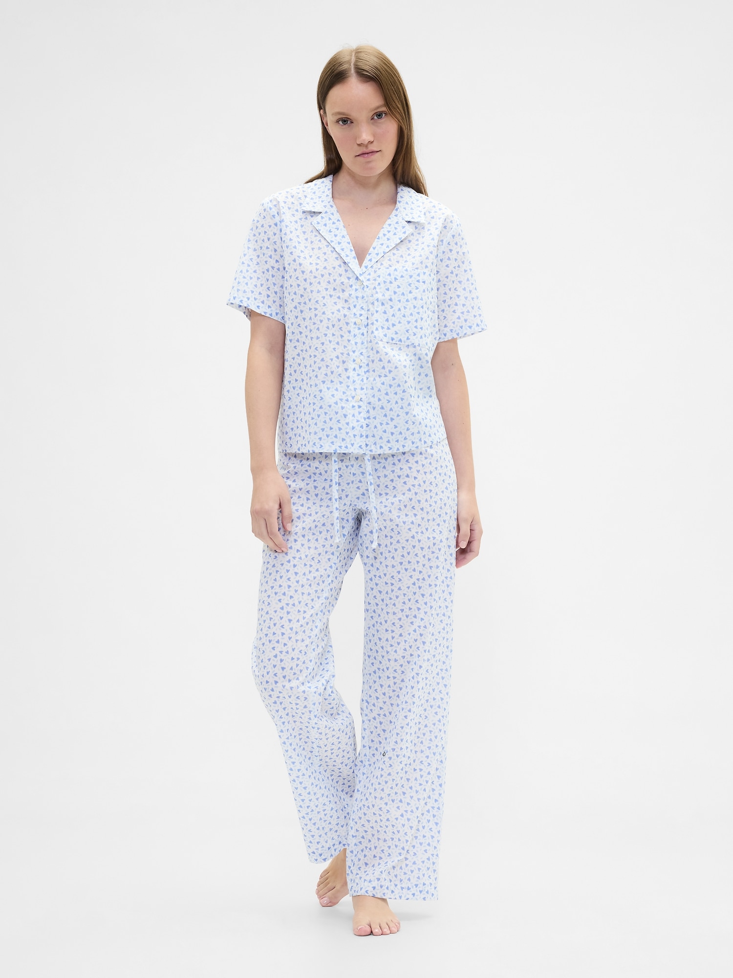 Print Poplin PJ Pants - Family Ditsy Blue Hearts
