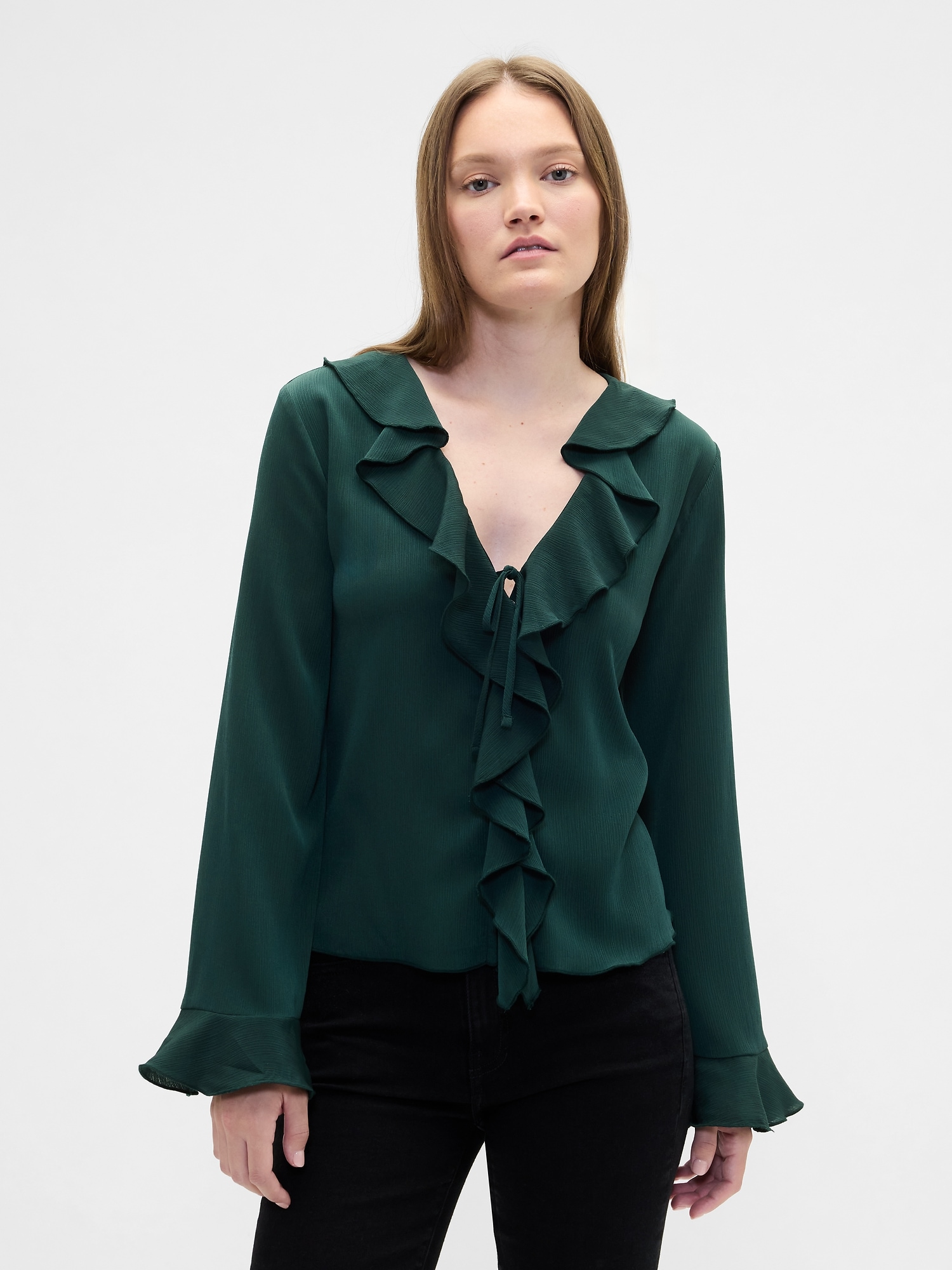 Gap Factory Ruffle V-neck Top In Green