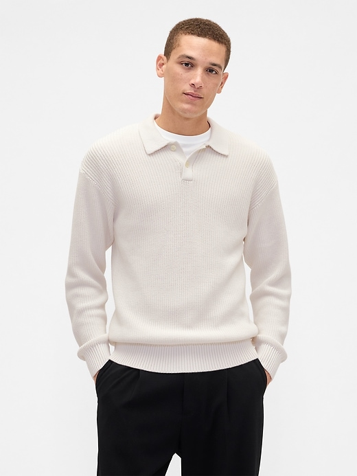 Image number 1 showing, Relaxed Ribbed Sweater Polo Shirt