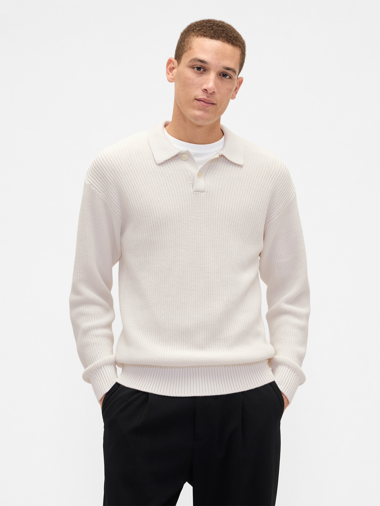 Gap Factory Relaxed Ribbed Sweater Polo Shirt Shirt In White