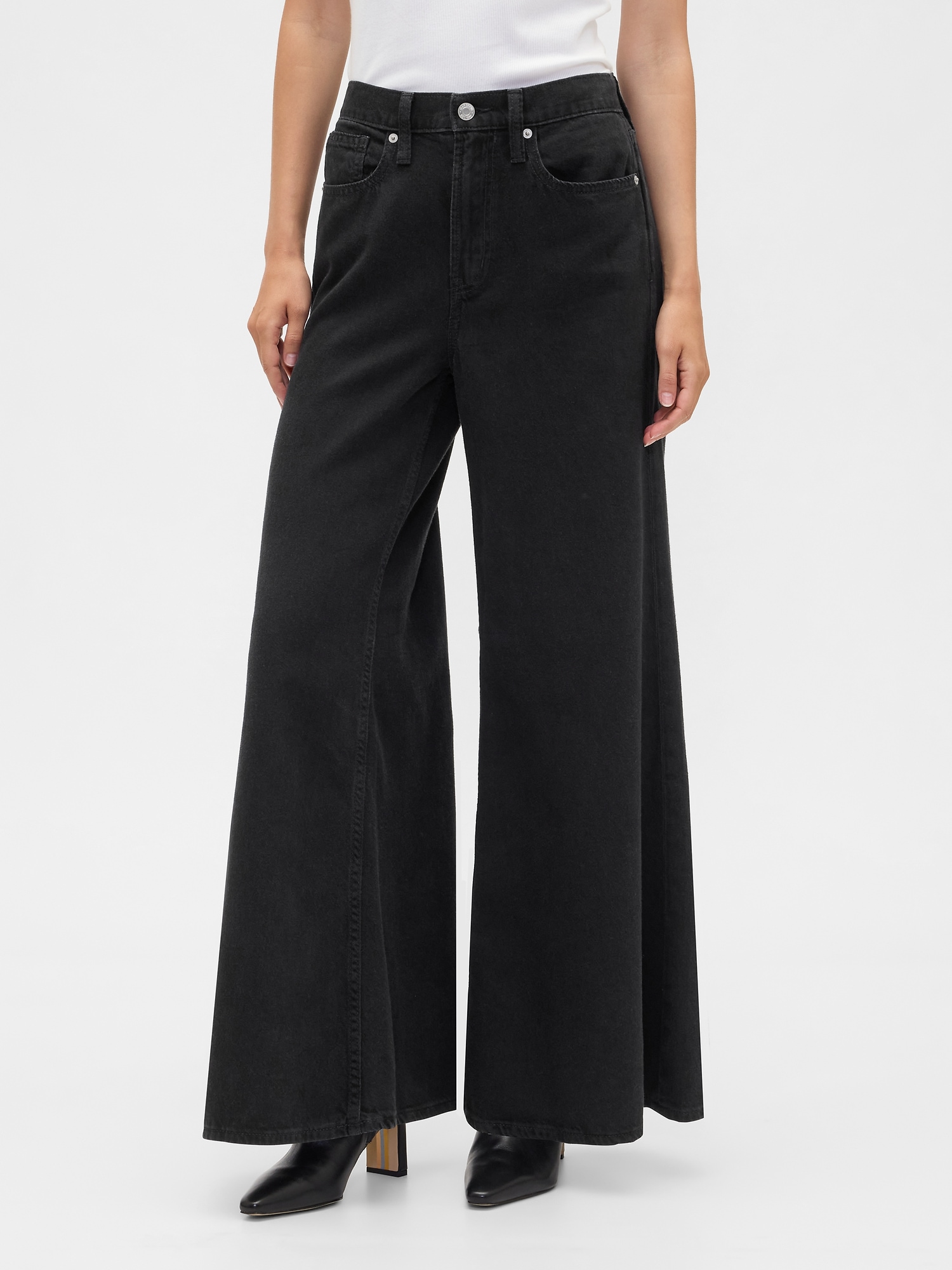Gap Factory High Rise Superlight Palazzo Jeans In Black
