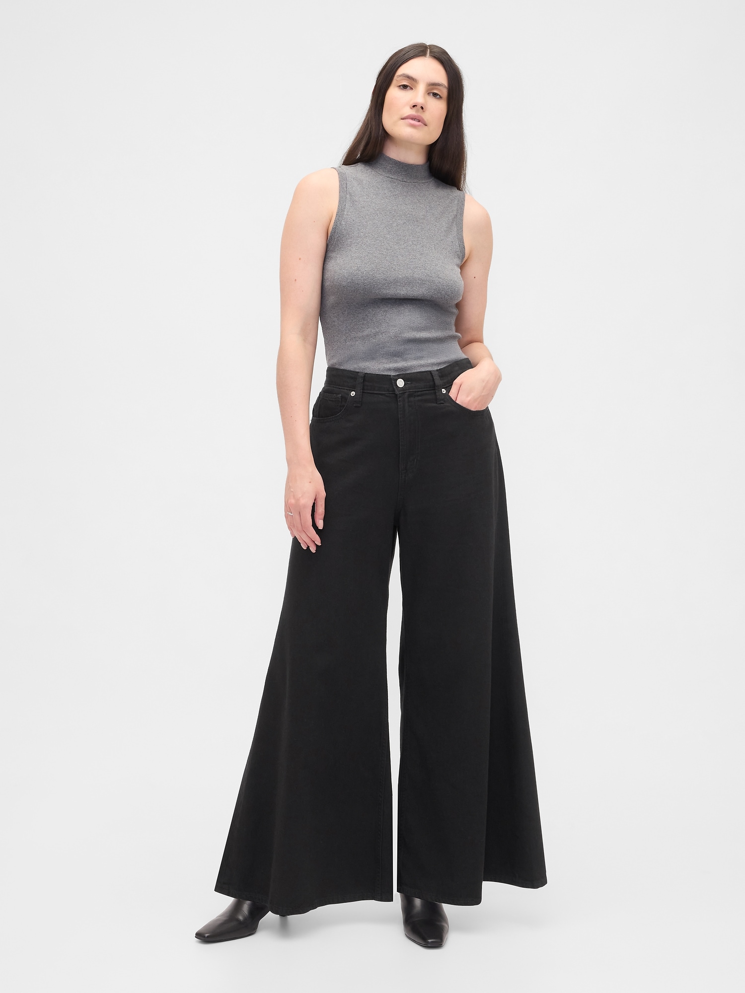 Gap Factory High Rise Superlight Palazzo Jeans In Black