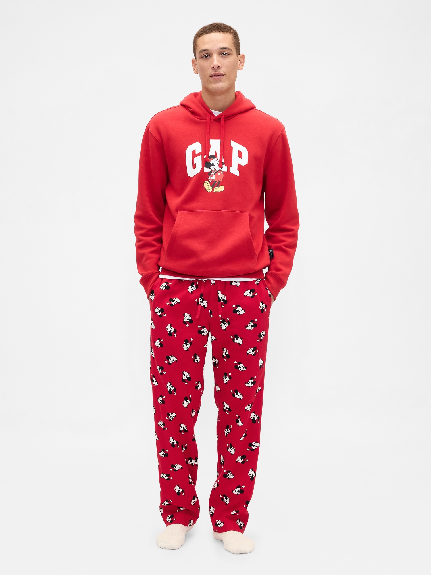 Gap × Disney Relaxed Flannel PJ Pants - Disney Family Red Santa
