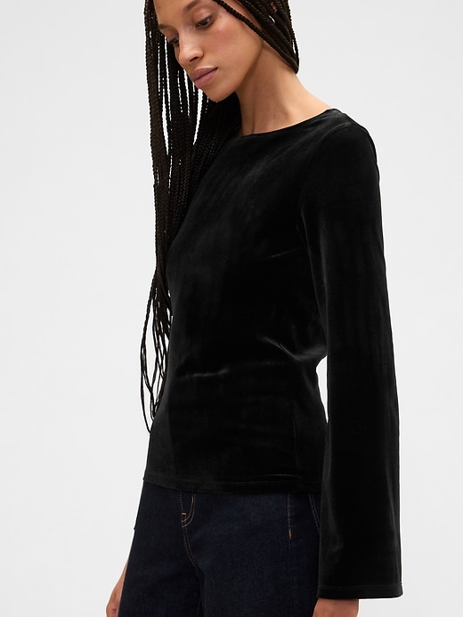 Image number 4 showing, Velour Bell Sleeve Boatneck T-Shirt