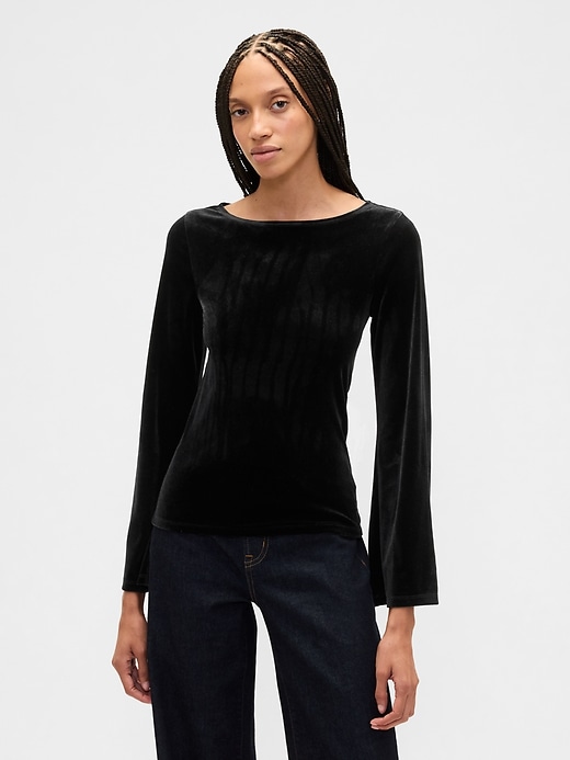 Image number 1 showing, Velour Bell Sleeve Boatneck T-Shirt