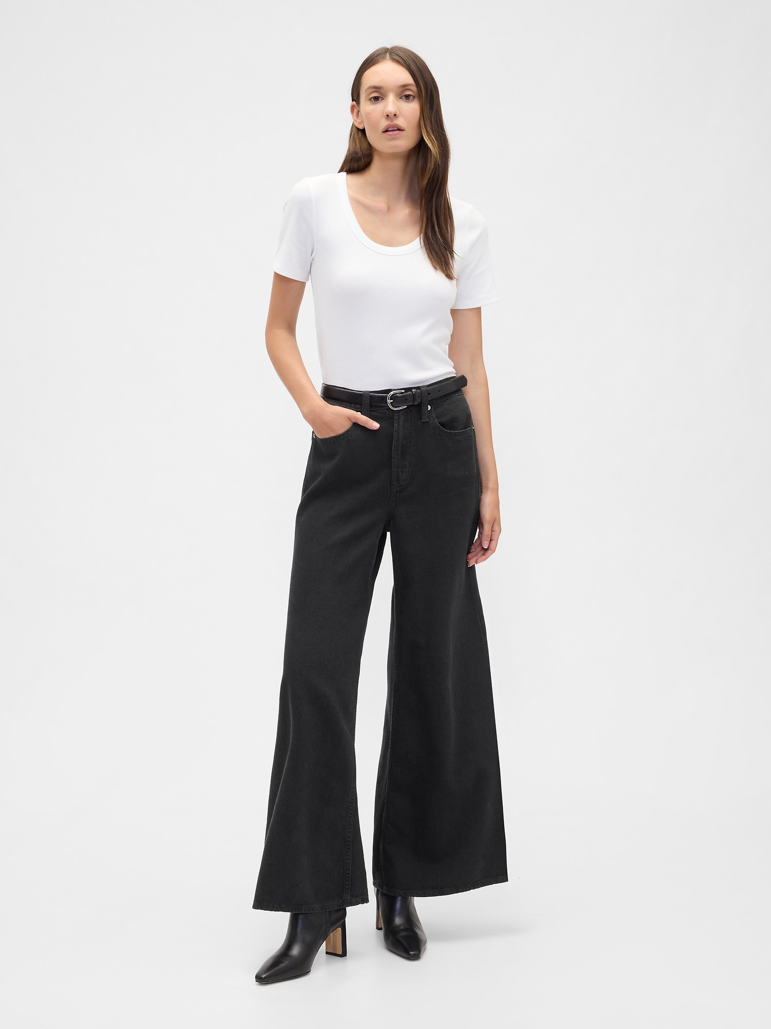 High Rise SuperLight Palazzo Jeans - Black