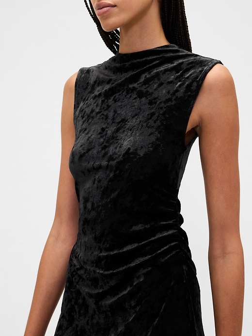 Image number 3 showing, Ruched Velvet Mockneck Midi Dress