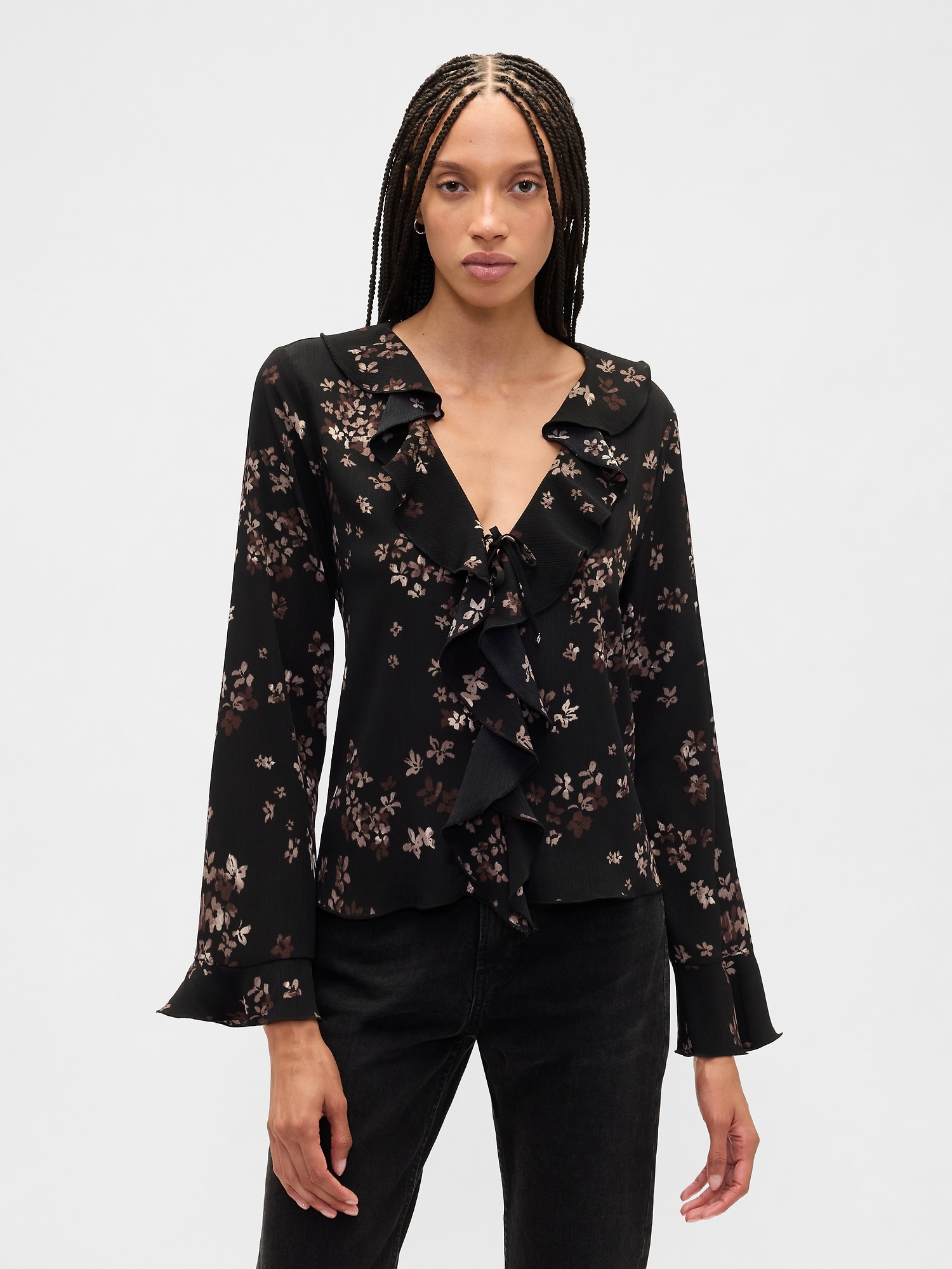 Gap Factory Ruffle V-neck Top In Black