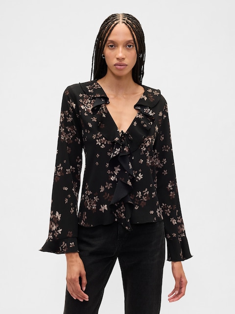 Ruffle V-Neck Top