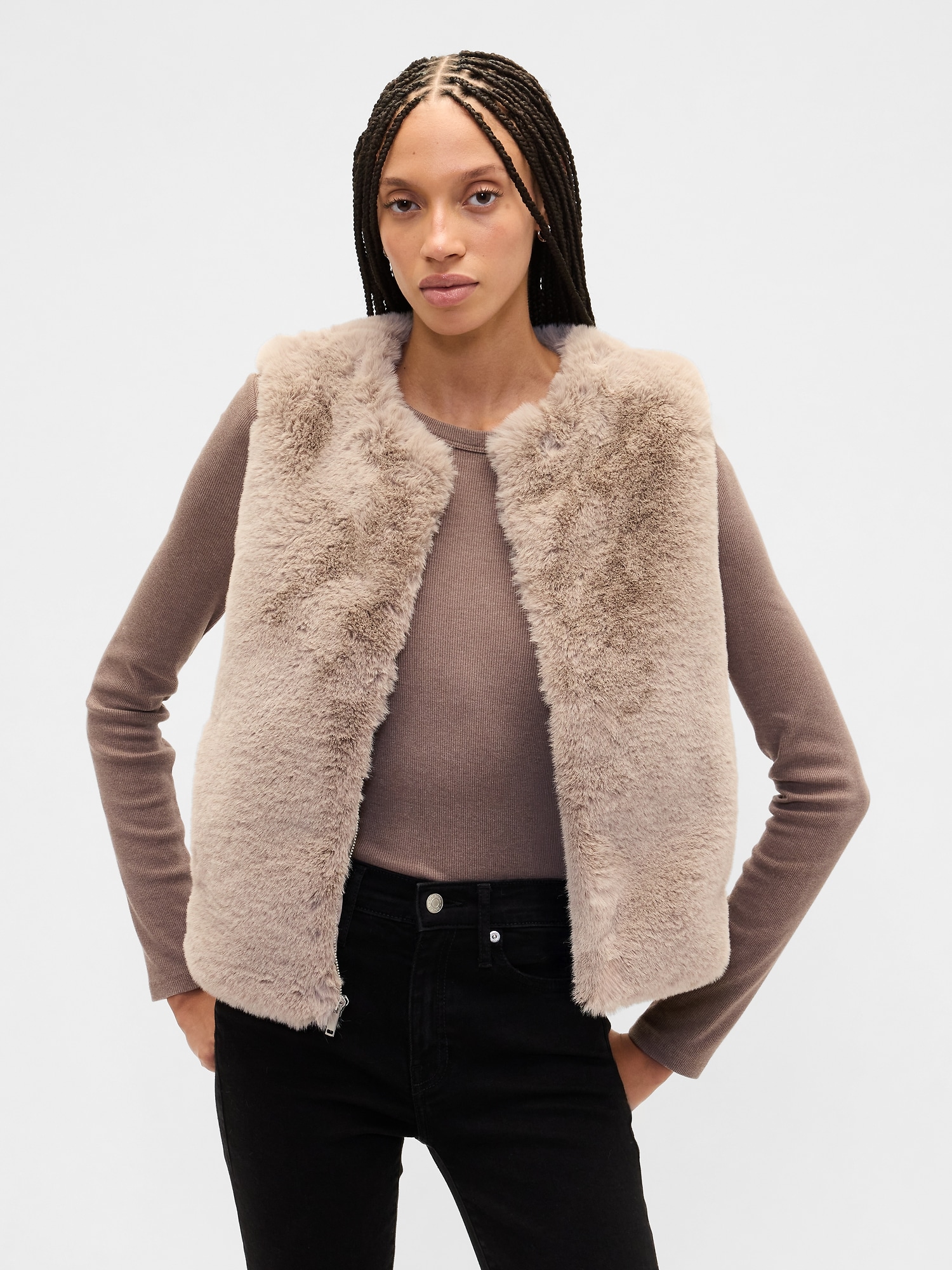 Gap Factory 100% Recycled Faux-fur Vest In Gray