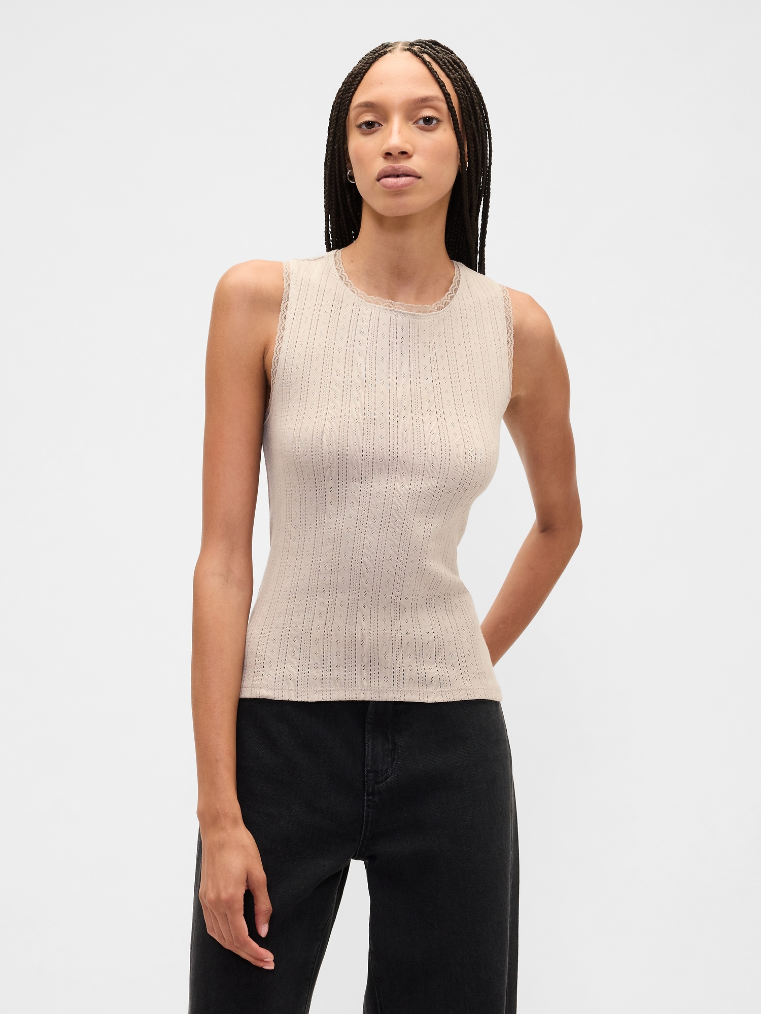 Gap Factory Sleeveless Pointelle Top In Neutral
