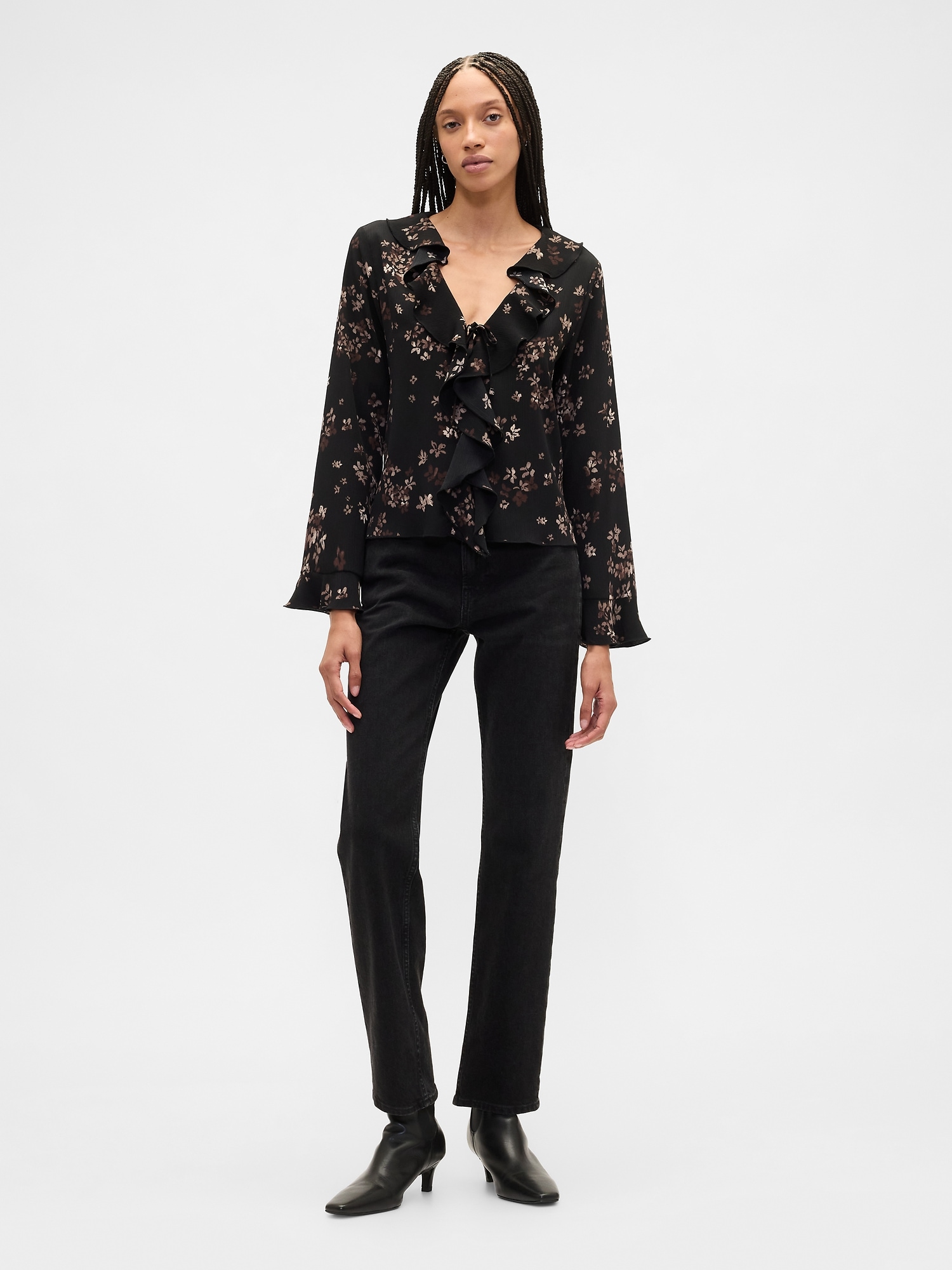 Gap Factory Ruffle V-neck Top In Black
