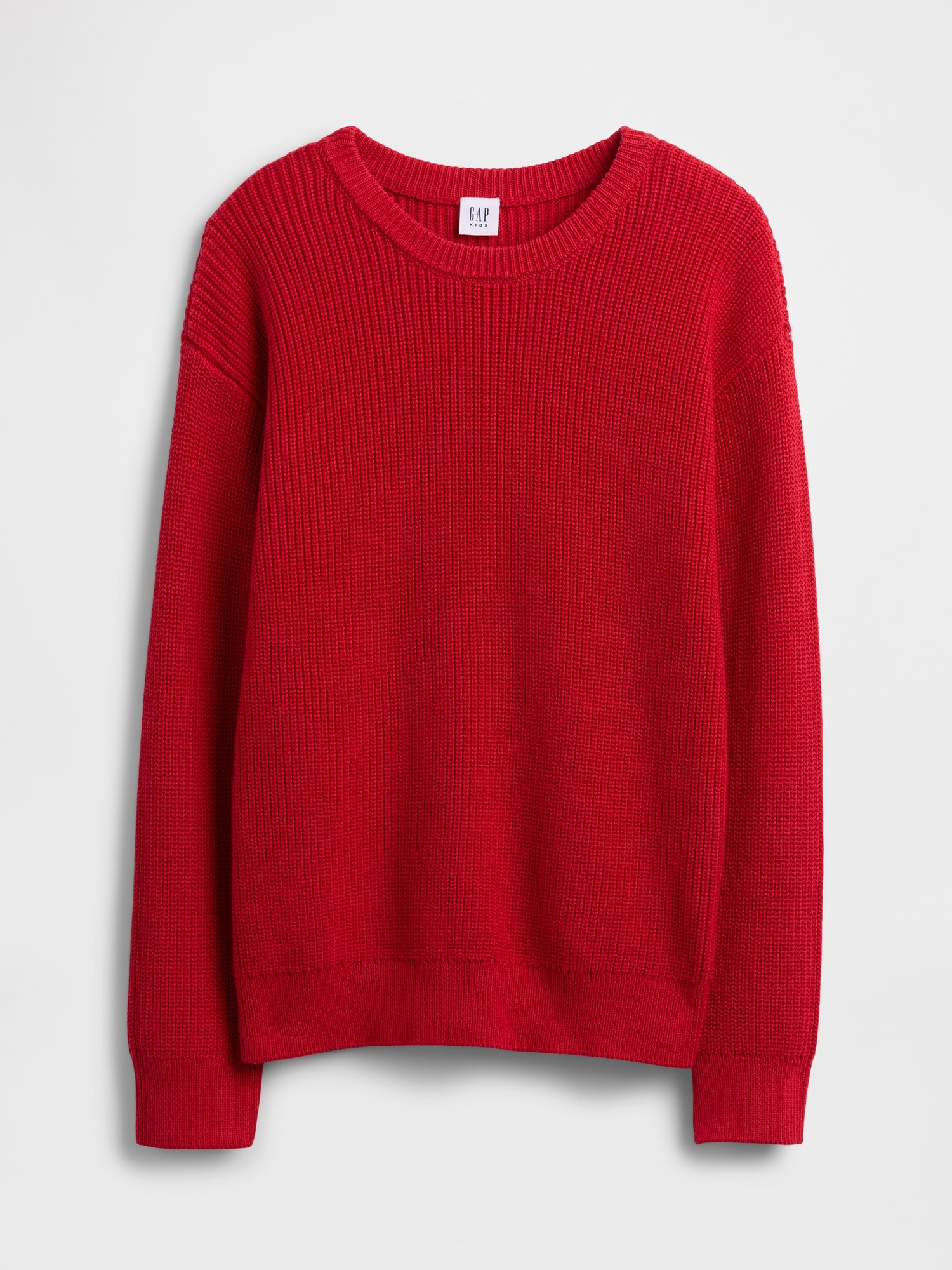Kids Relaxed Shaker-Stitch Crewneck Sweater - Modern Red