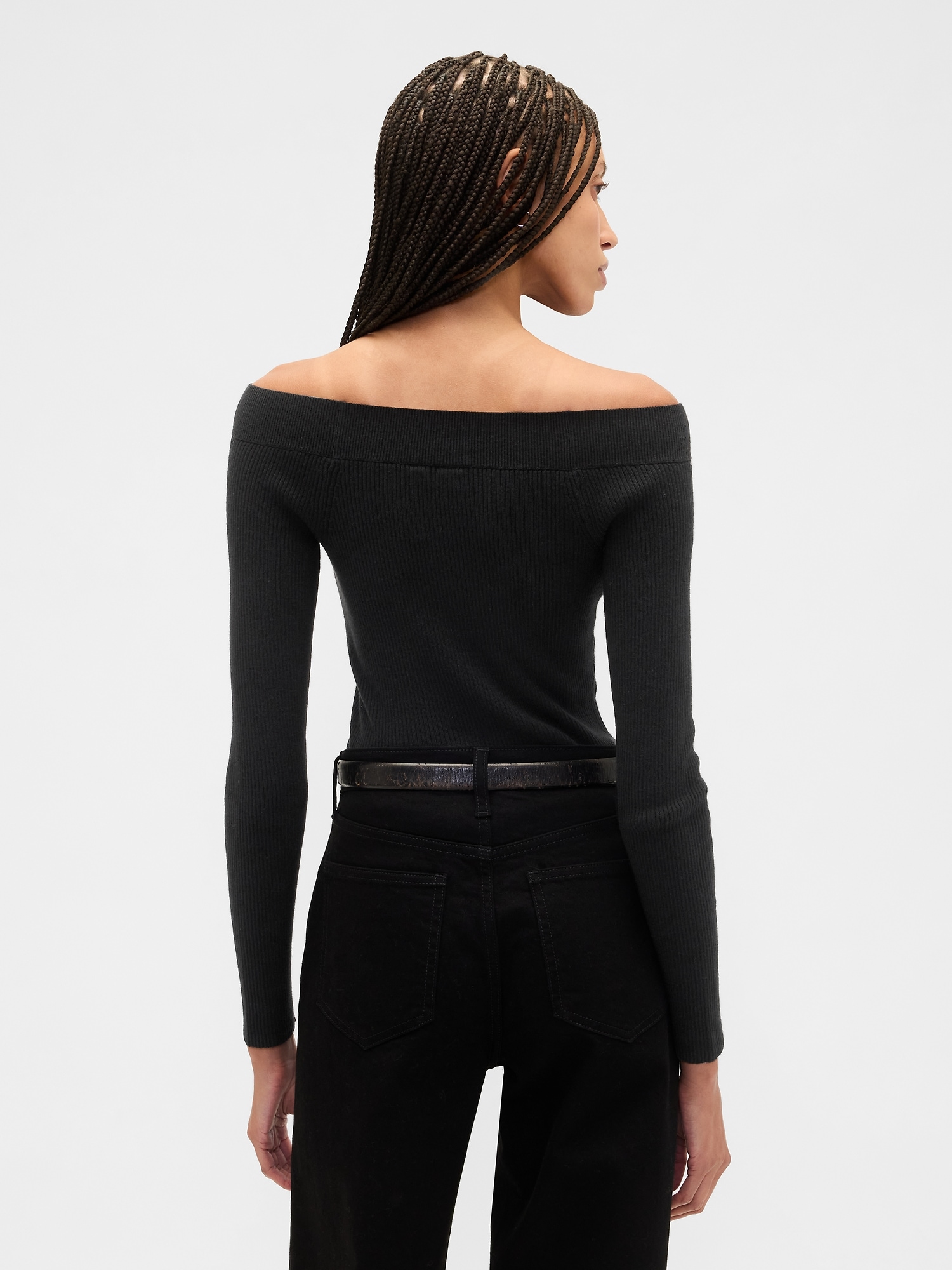 Gap Factory Ribbed Off-shoulder Sweater In Black