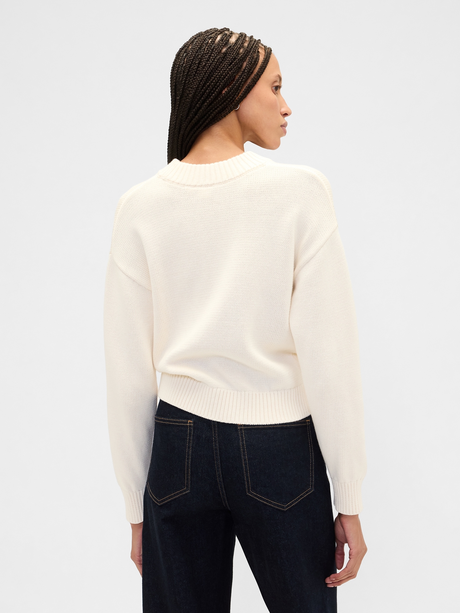Gap Factory Relaxed Cropped Intarsia Sweater In White