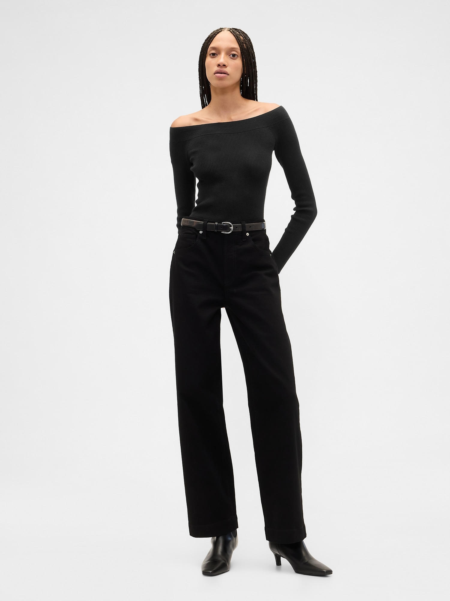 Gap Factory Ribbed Off-shoulder Sweater In Black