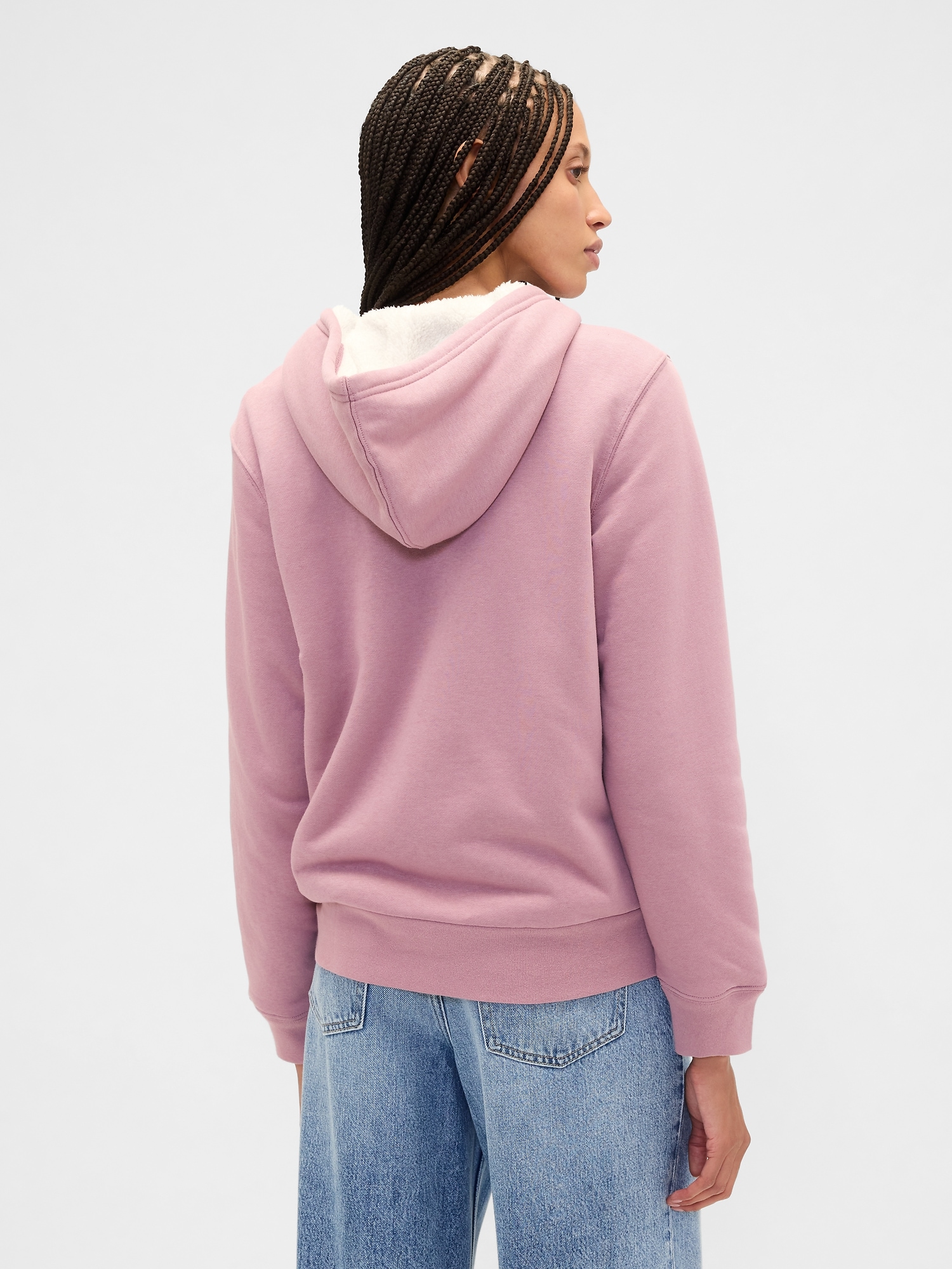 Gap Factory Relaxed Gap Logo Sherpa-lined Zip Hoodie In Pink