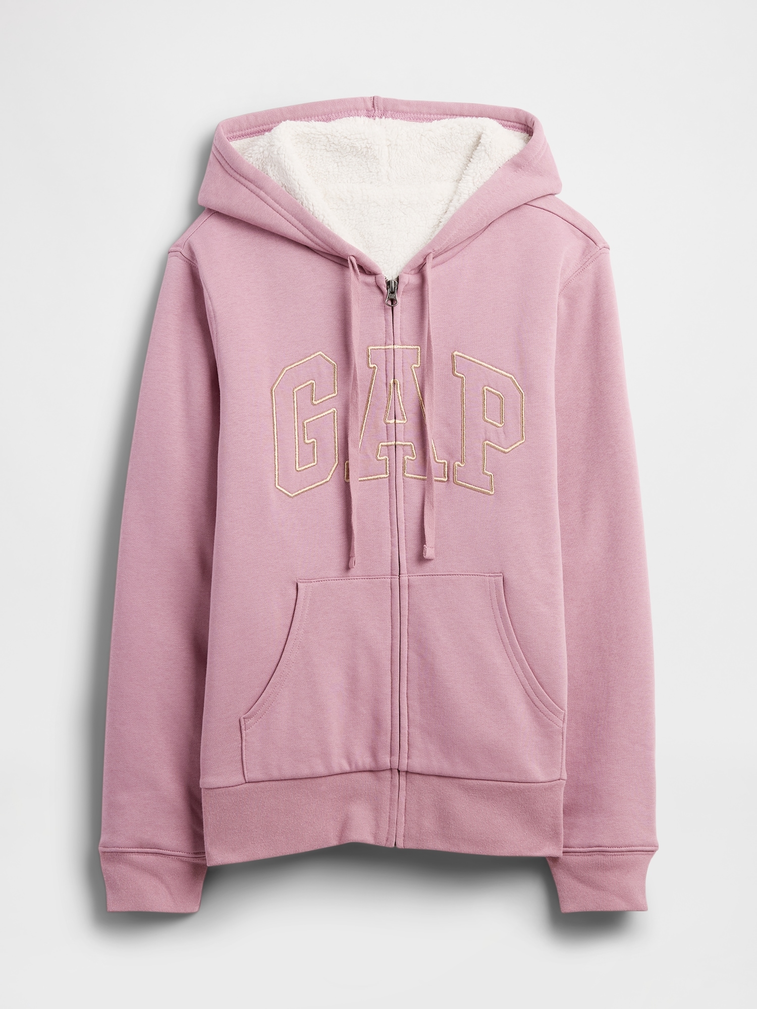 Gap Factory Relaxed Gap Logo Sherpa-lined Zip Hoodie In Pink