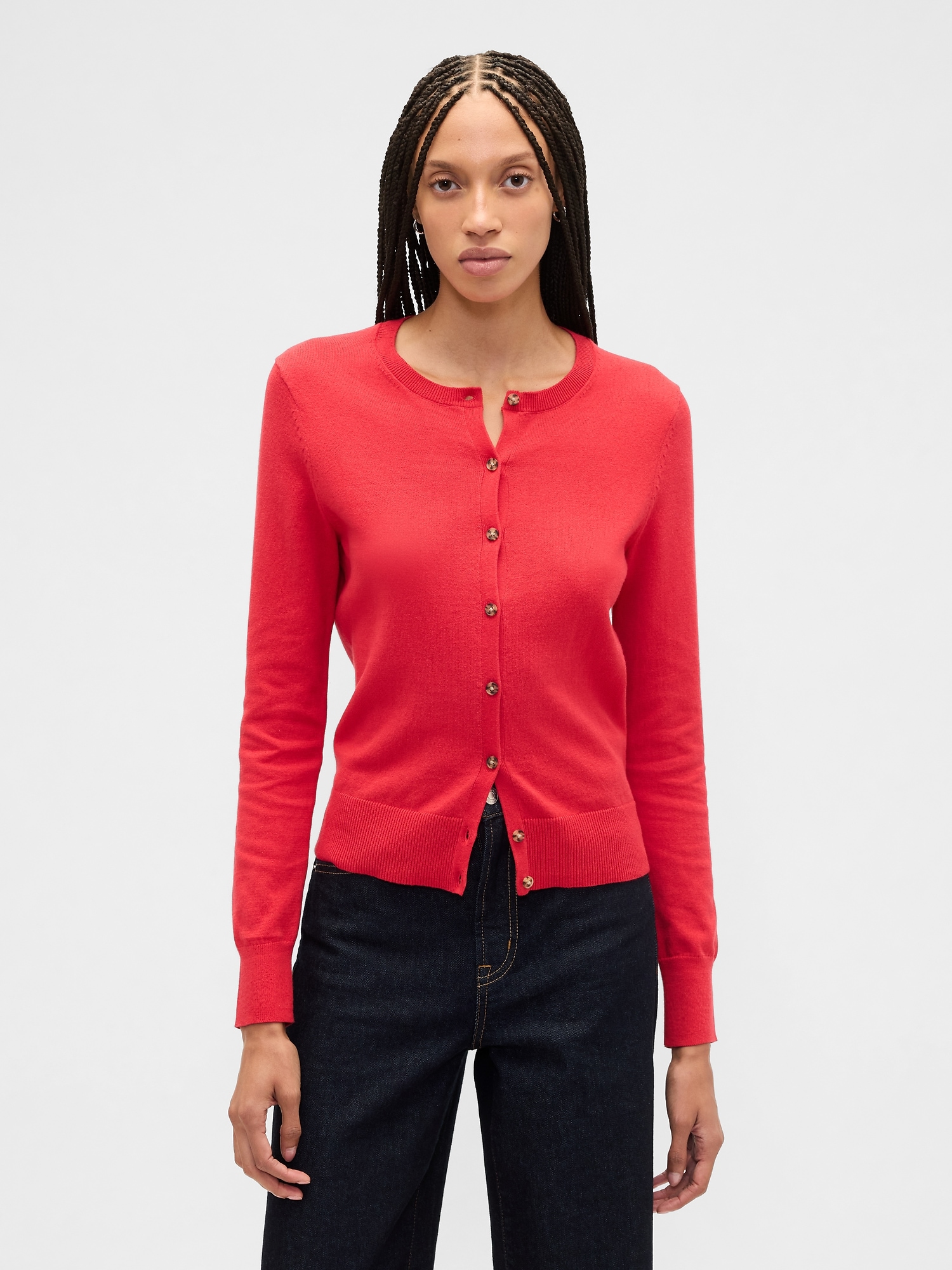 Crewneck Cardigan - Modern Red