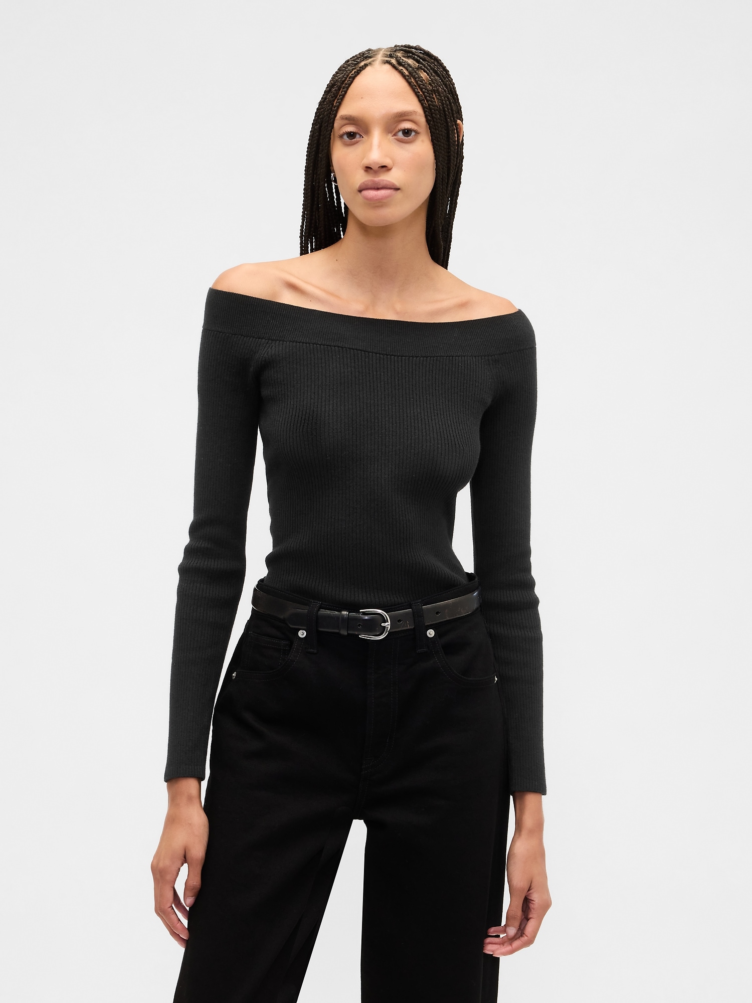 Gap Factory Ribbed Off-shoulder Sweater In Black