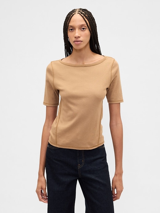 Image number 1 showing, Modern Ribbed Boatneck T-Shirt