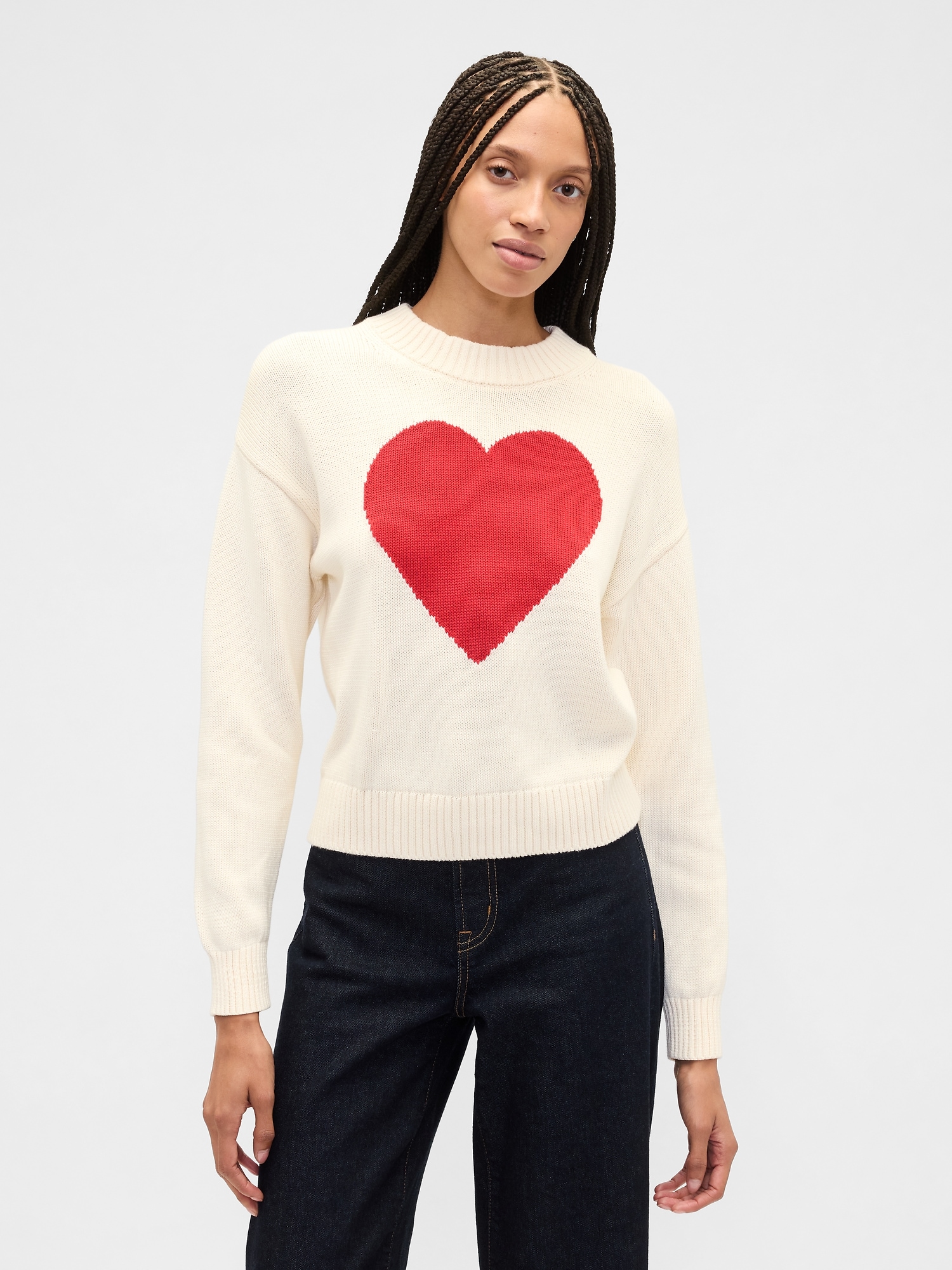 Gap Factory Relaxed Cropped Intarsia Sweater In White