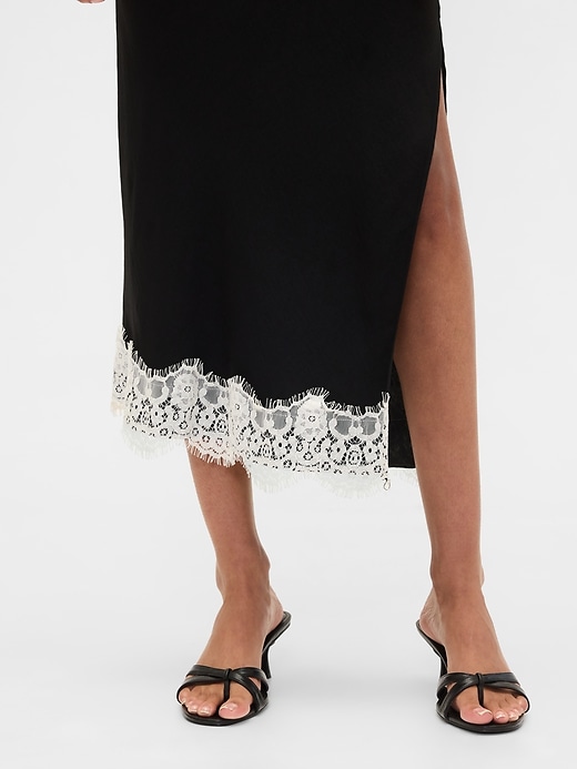 Image number 4 showing, Satin Lace-Hem Slip Skirt