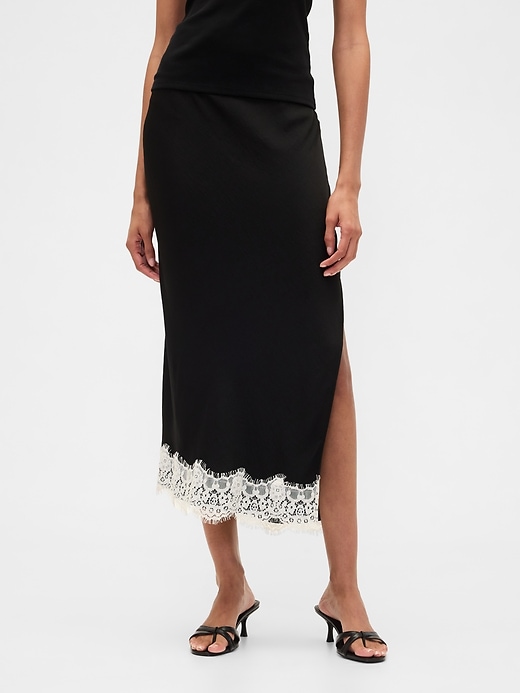 Image number 3 showing, Satin Lace-Hem Slip Skirt