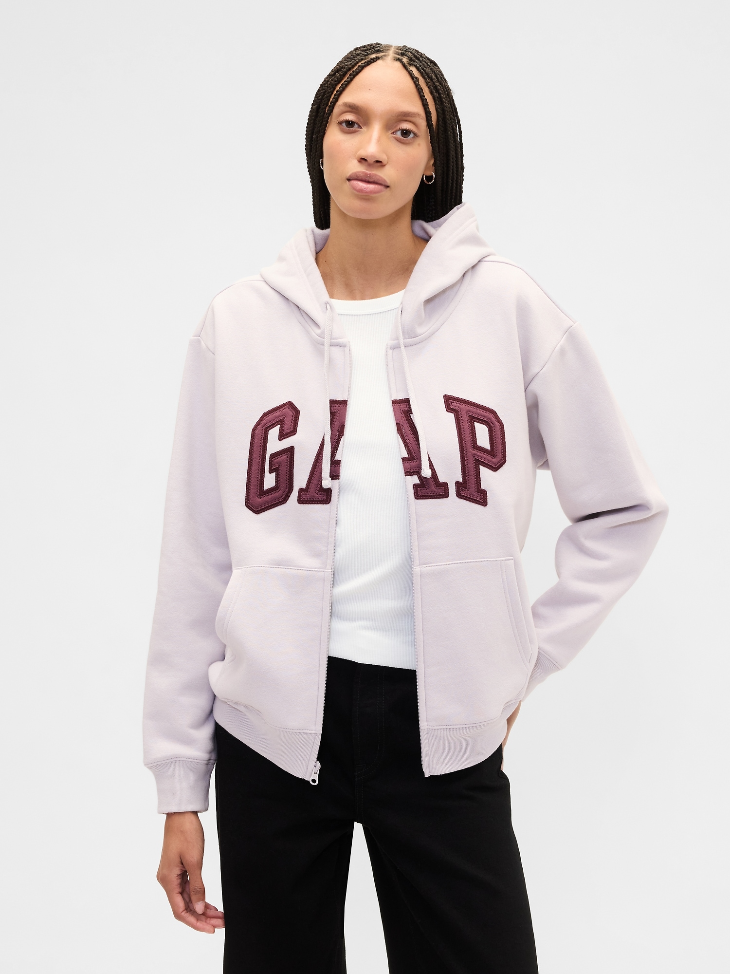 Relaxed Gap Logo Zip Hoodie - Fog Gray