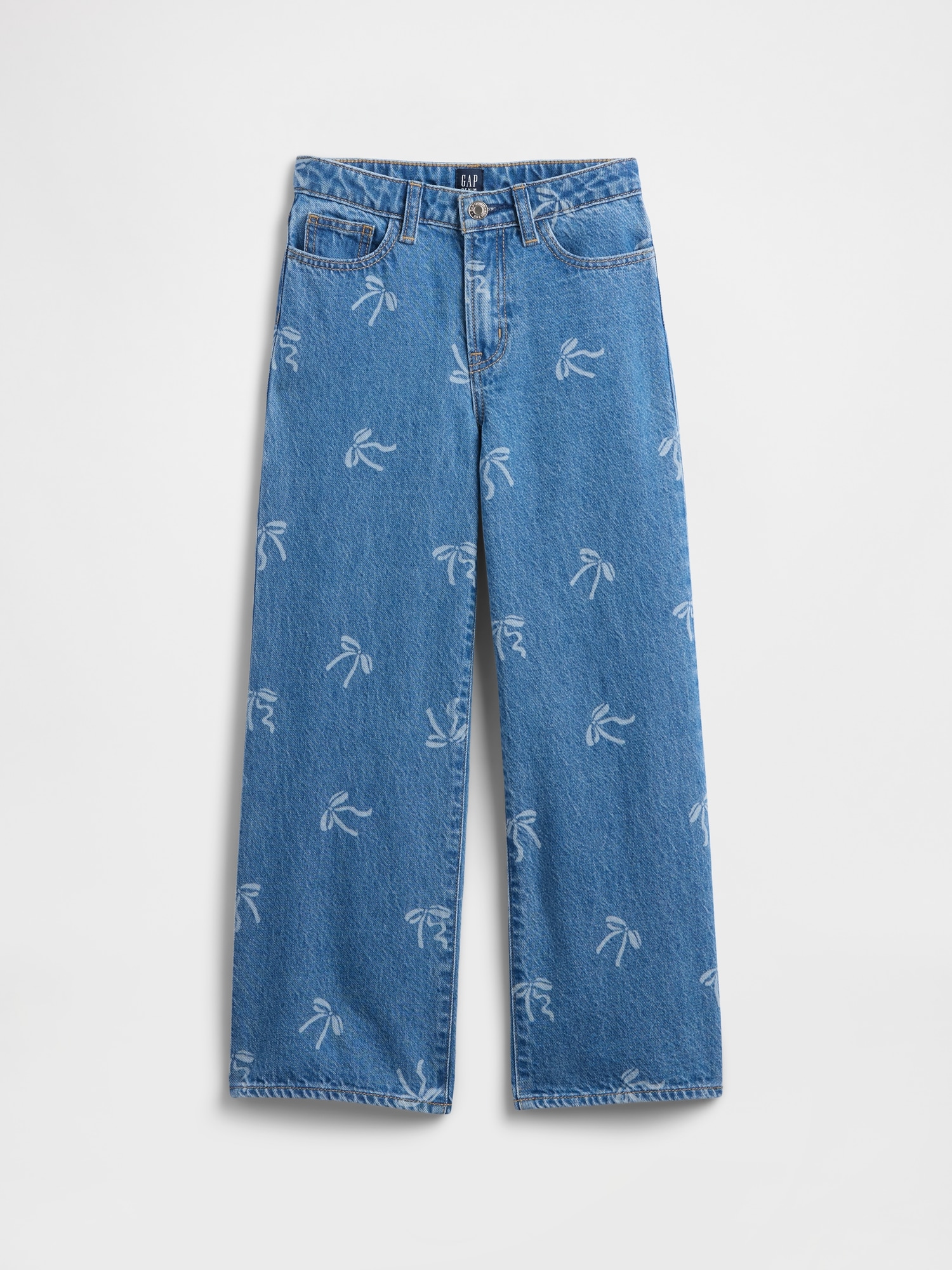 Kids High Rise Print Wide-Leg Ankle Jeans - Medium Wash