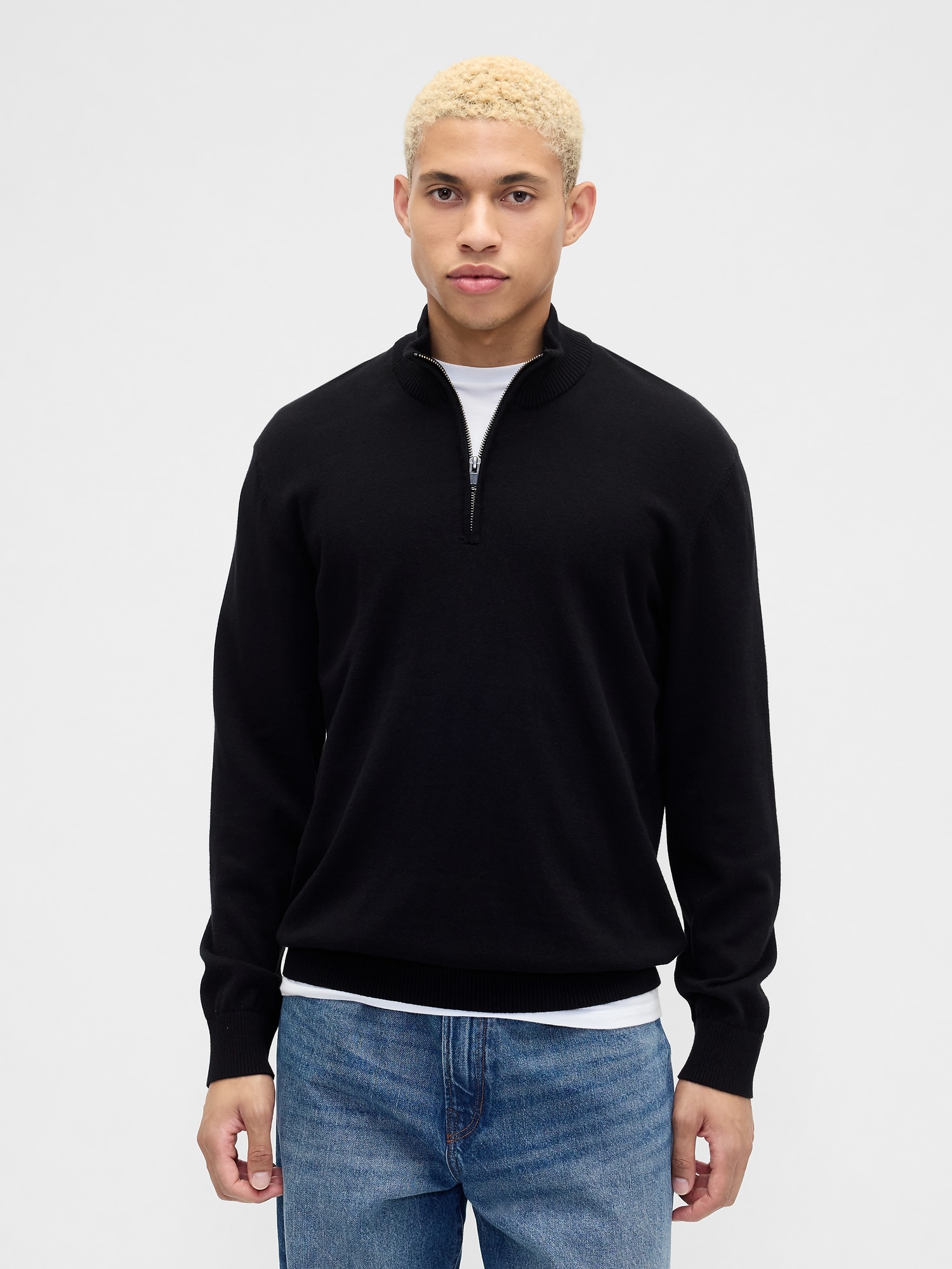 Gap Factory Relaxed Quarter-zip Mockneck Sweater In Black