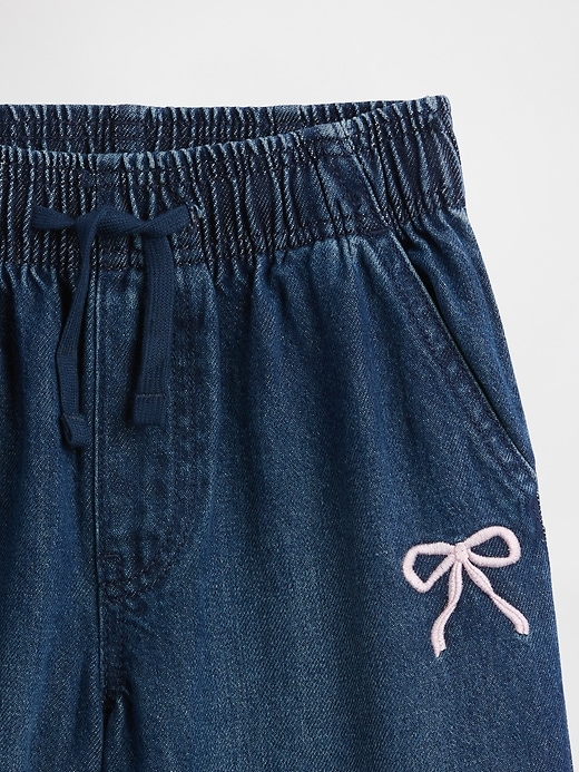 Image number 3 showing, Kids High Rise Embroidered Pull-On Wide-Leg Jeans