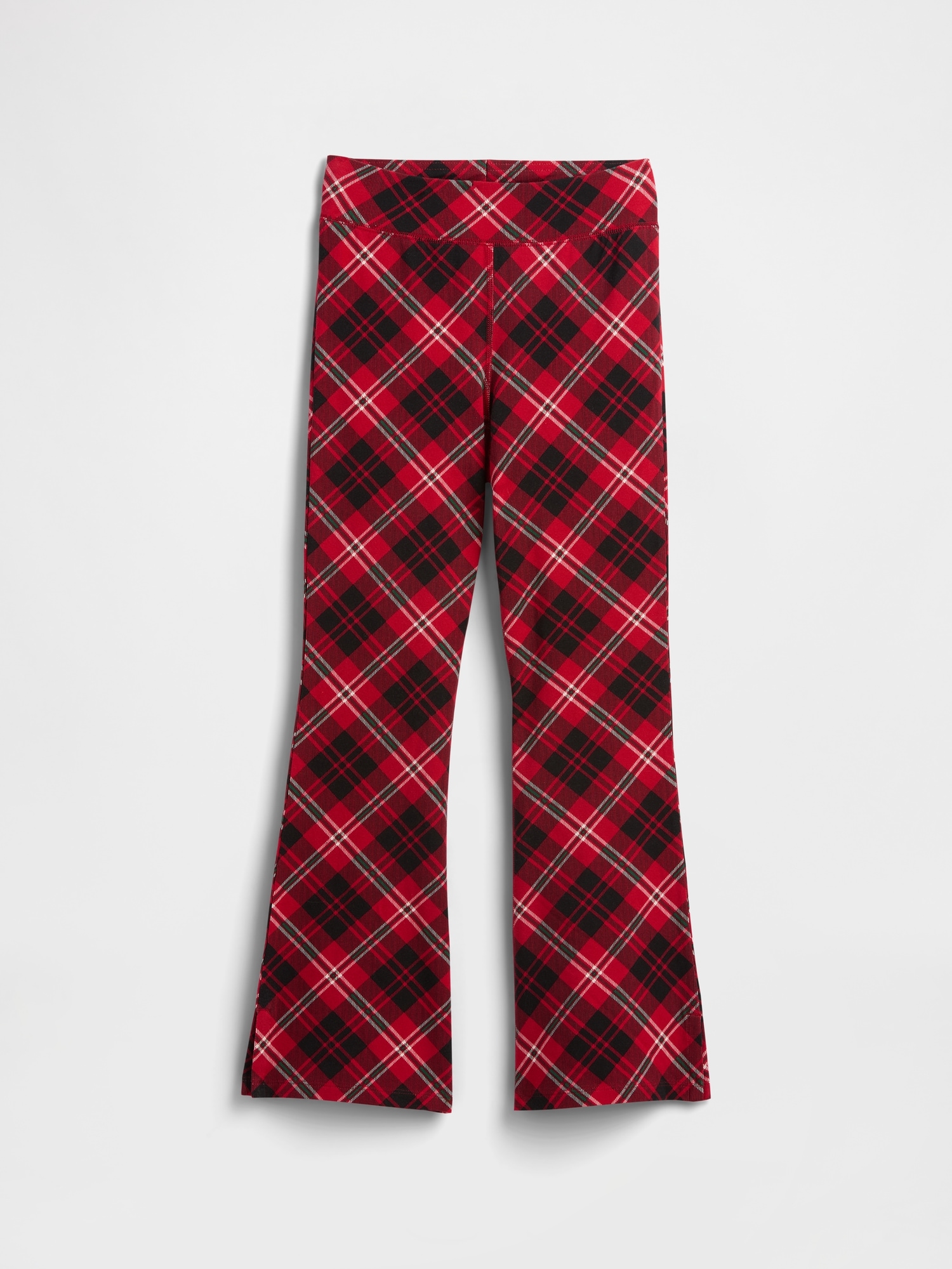 Kids Stretch Jersey Flare Leggings - Red Plaid