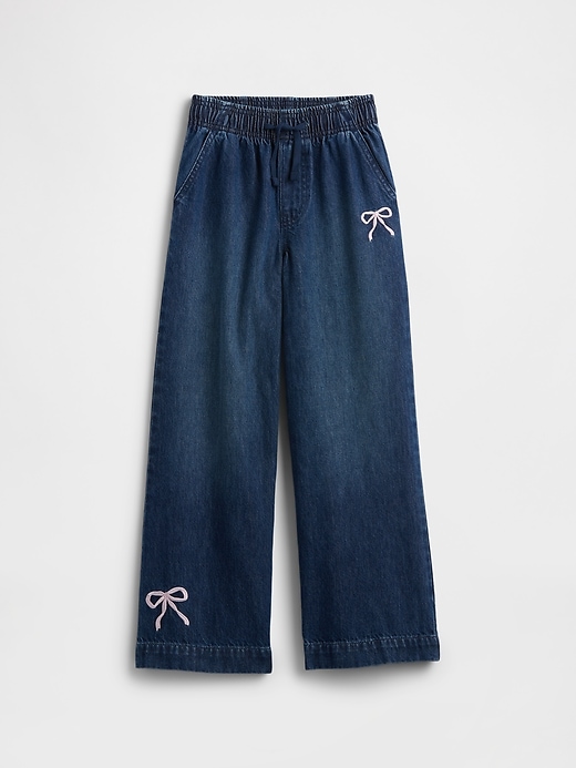 Image number 1 showing, Kids High Rise Embroidered Pull-On Wide-Leg Jeans