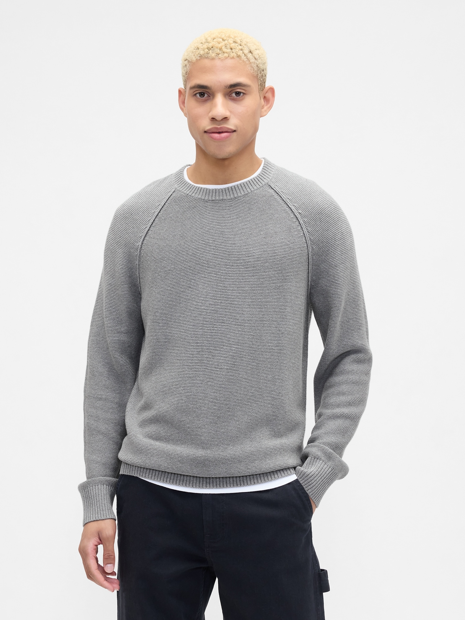 Garter Crewneck Sweater - Grey Heather