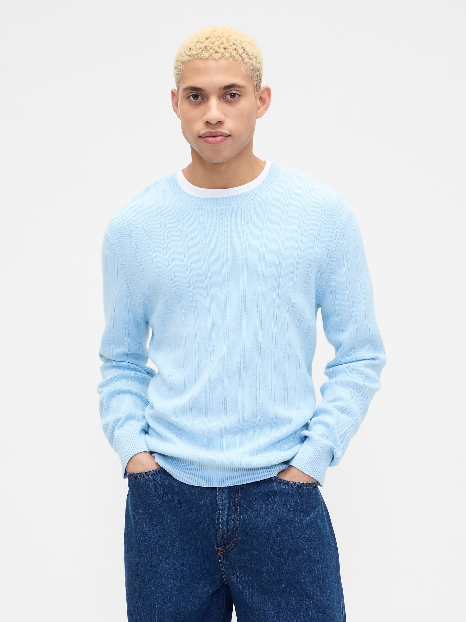 CashSoft Ribbed Crewneck Sweater - Light Blue Shadow