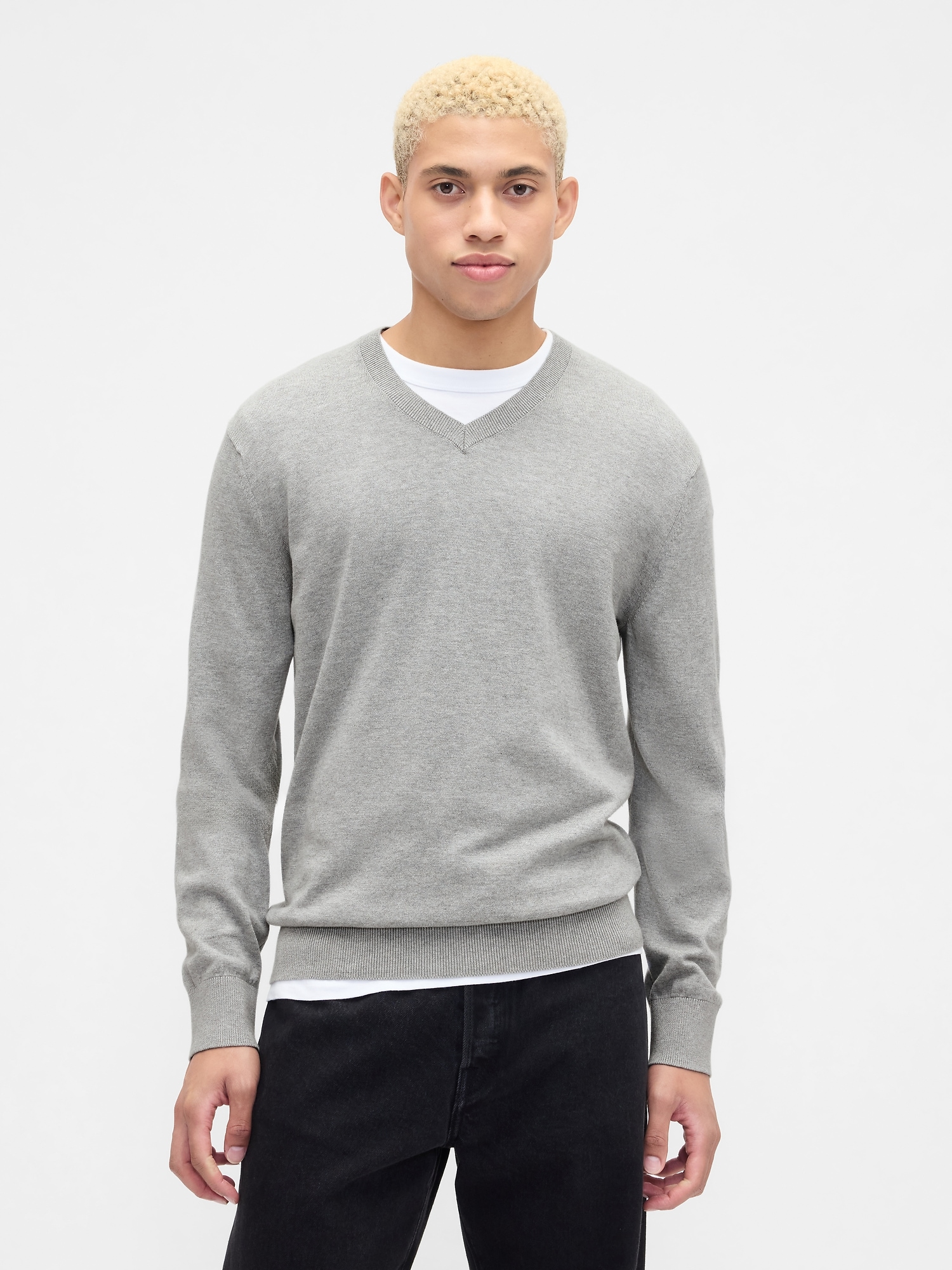 Gap Factory Cotton V-neck Sweater In Gray