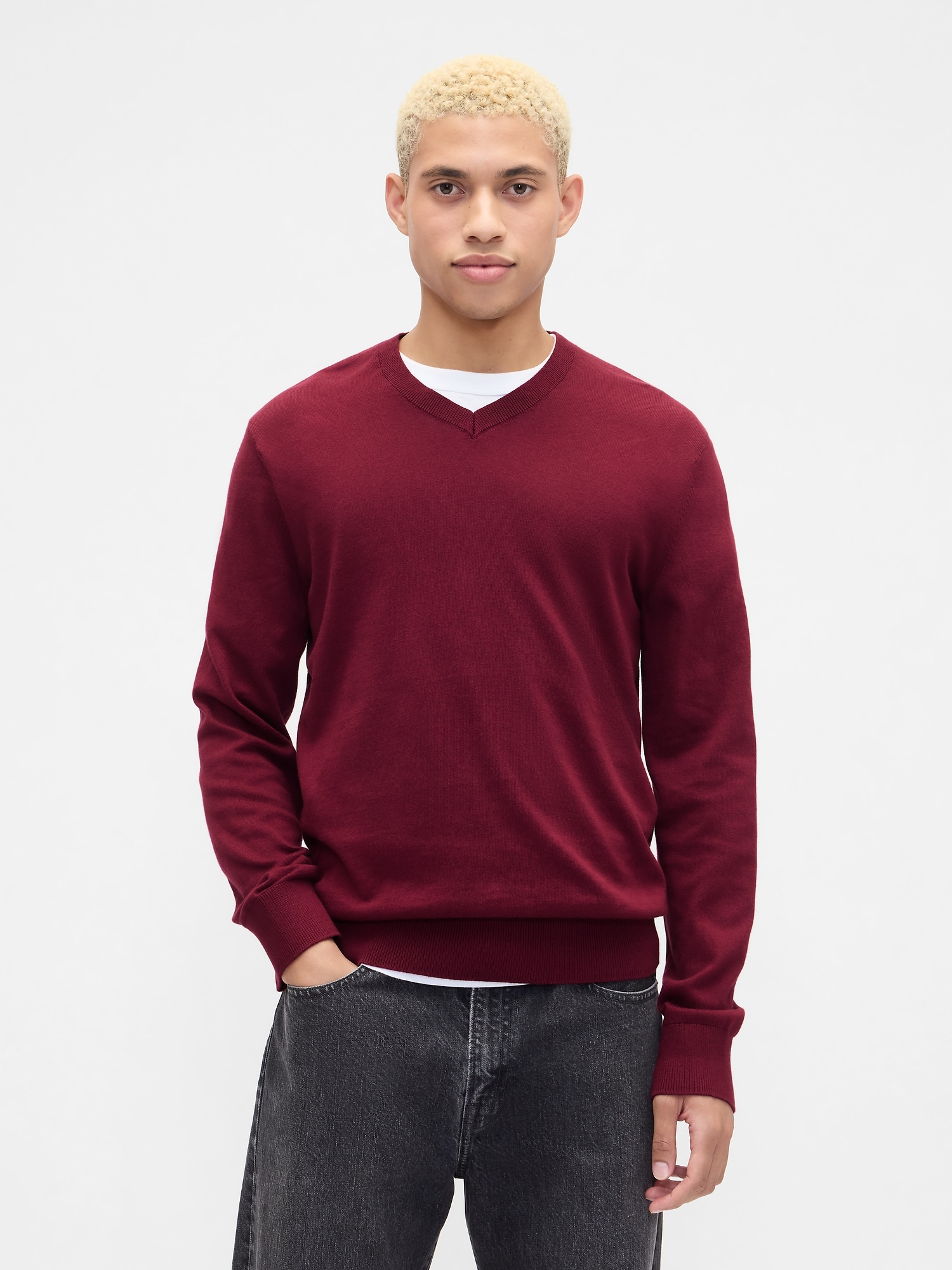 Gap Factory Cotton V-neck Sweater In Red